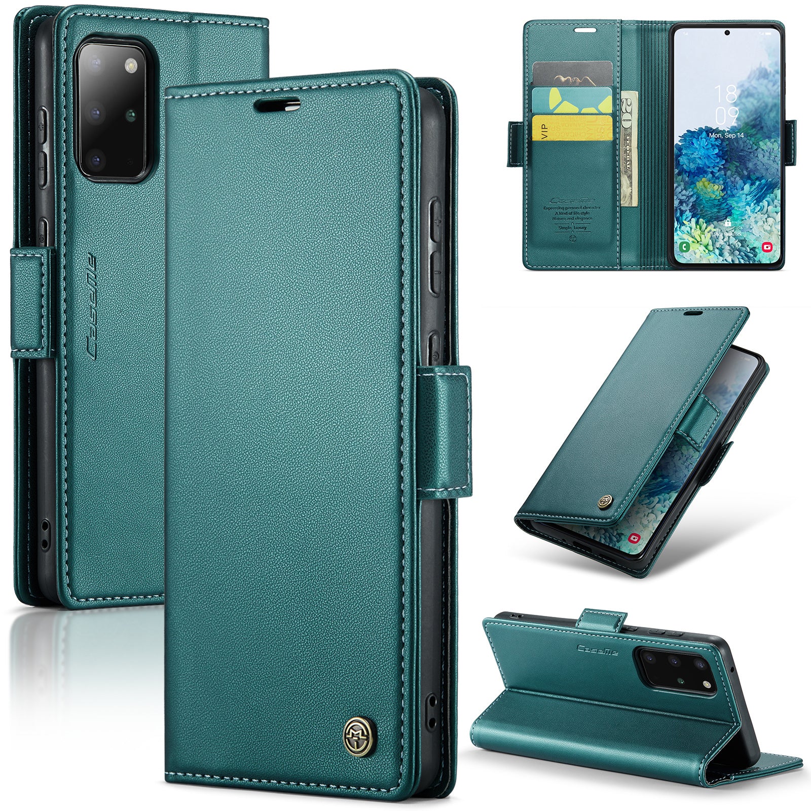 CASEME 023 Series Phone Stand Case for Samsung Galaxy S20 Plus 5G / 4G PU Leather RFID Blocking Wallet Cover - Green