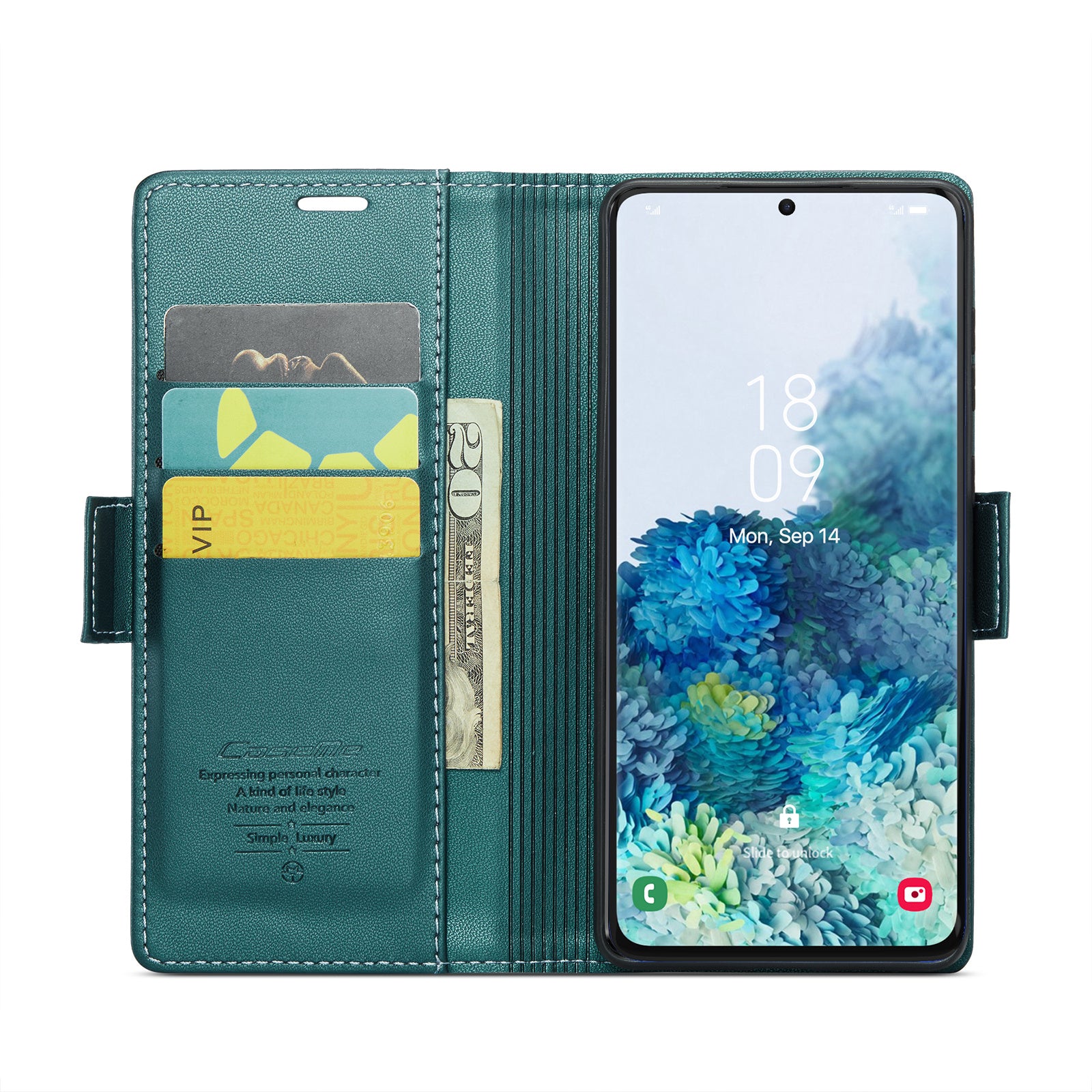 CASEME 023 Series Phone Stand Case for Samsung Galaxy S20 Plus 5G / 4G PU Leather RFID Blocking Wallet Cover - Green