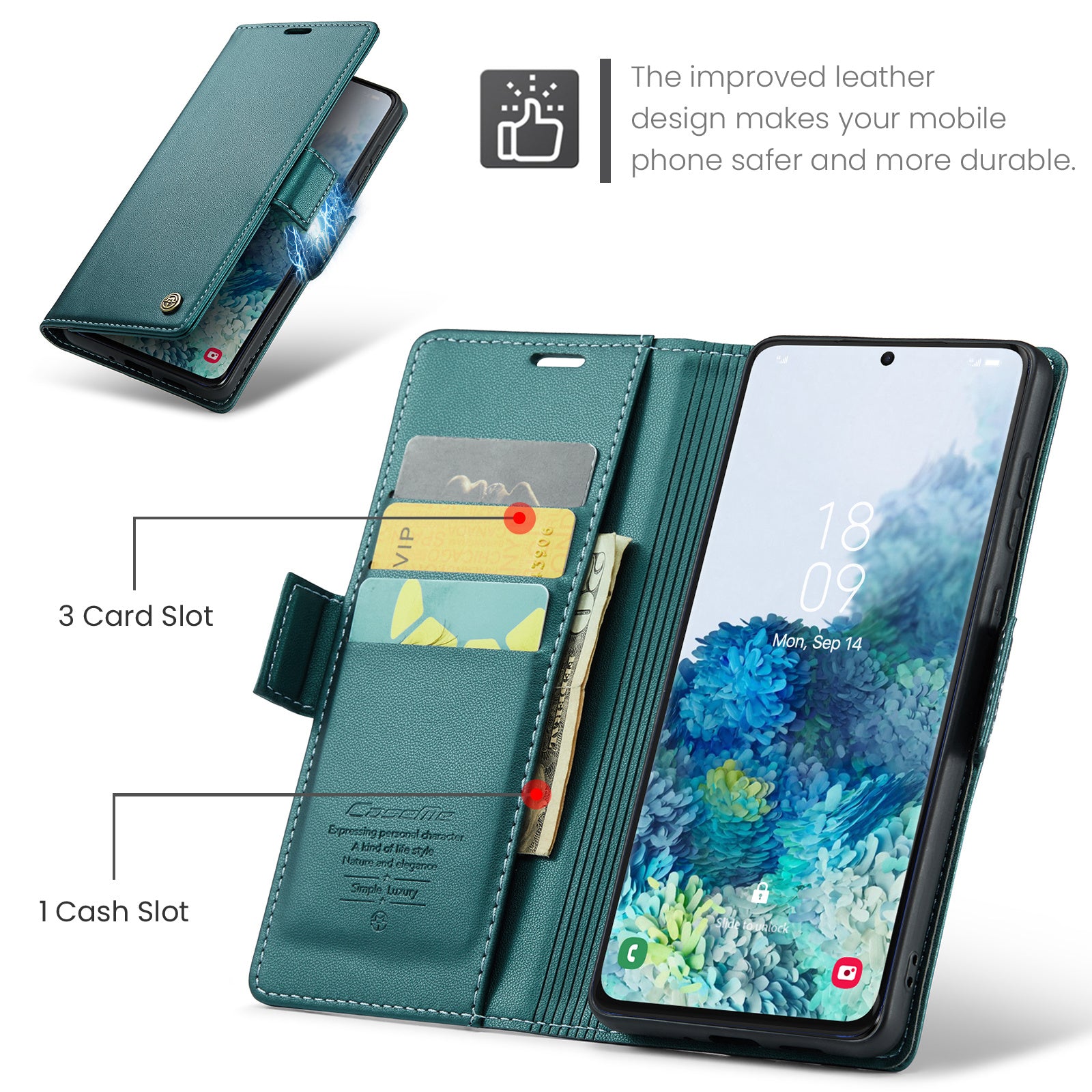 CASEME 023 Series Phone Stand Case for Samsung Galaxy S20 Plus 5G / 4G PU Leather RFID Blocking Wallet Cover - Green