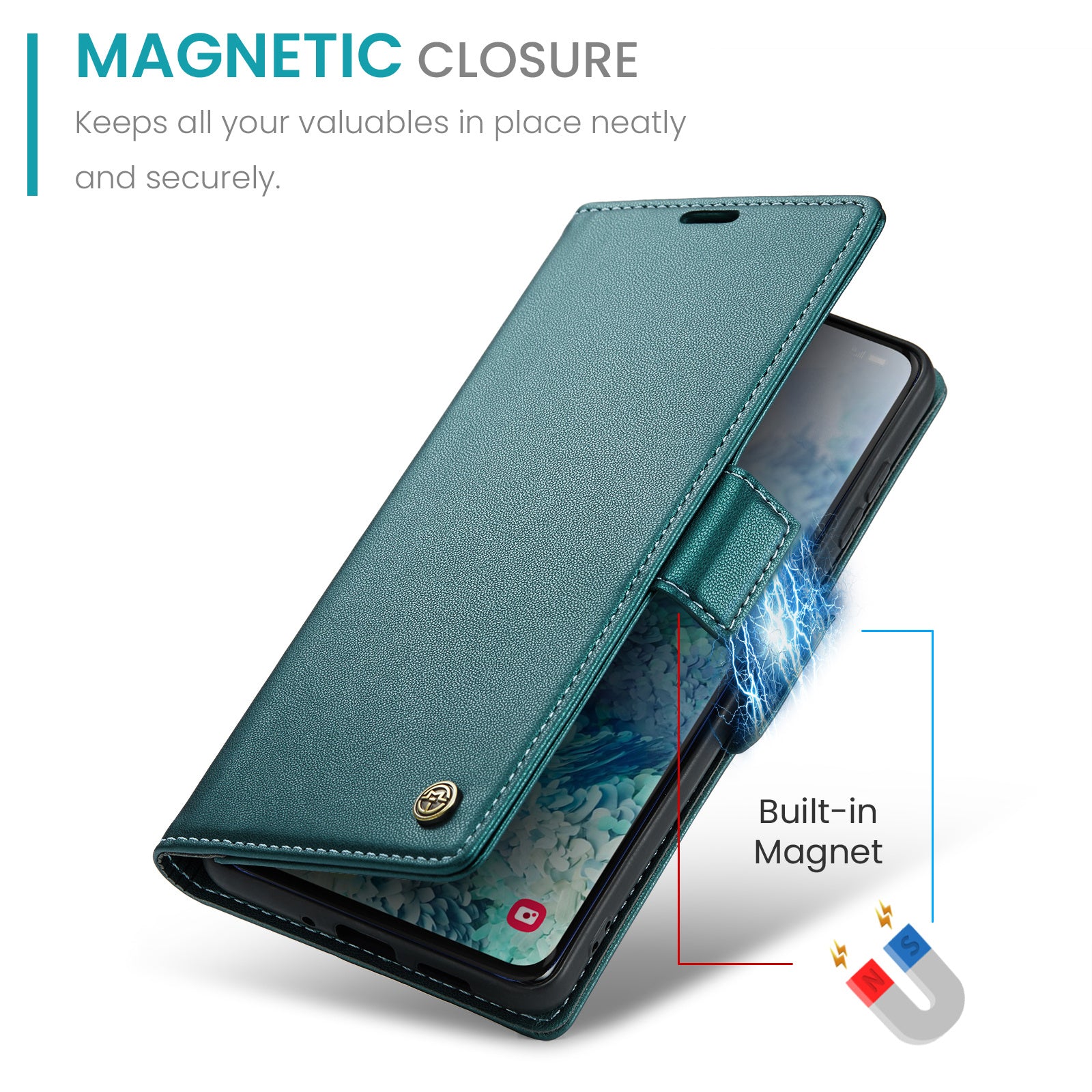 CASEME 023 Series Phone Stand Case for Samsung Galaxy S20 Plus 5G / 4G PU Leather RFID Blocking Wallet Cover - Green