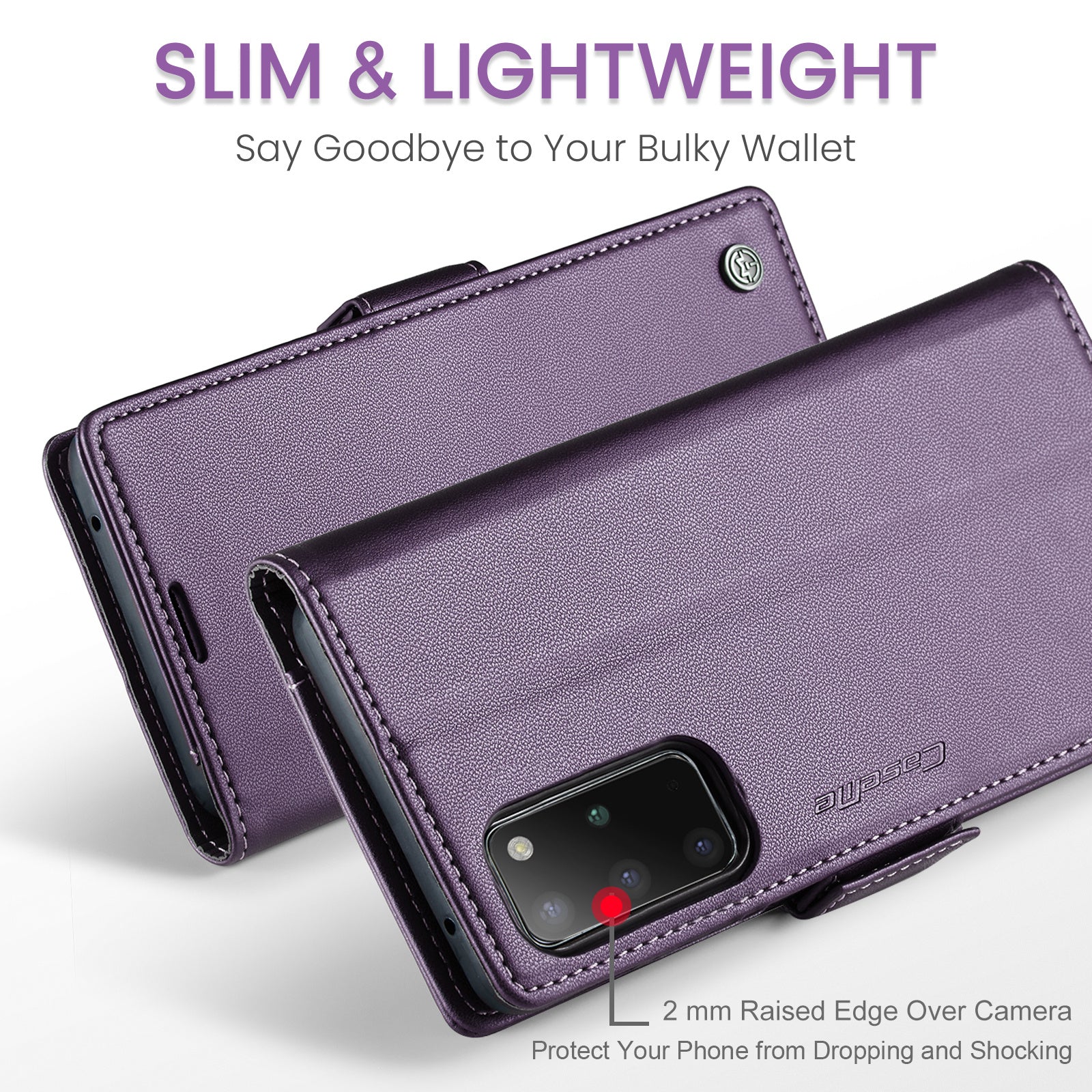 CASEME 023 Series Phone Stand Case for Samsung Galaxy S20 Plus 5G / 4G PU Leather RFID Blocking Wallet Cover - Purple