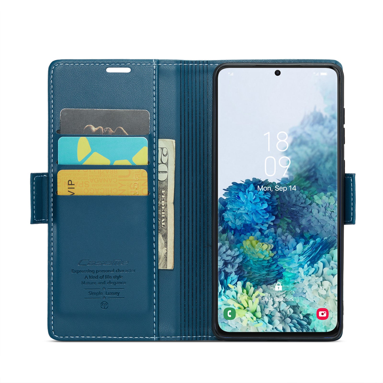 CASEME 023 Series Phone Stand Case for Samsung Galaxy S20 Plus 5G / 4G PU Leather RFID Blocking Wallet Cover - Blue