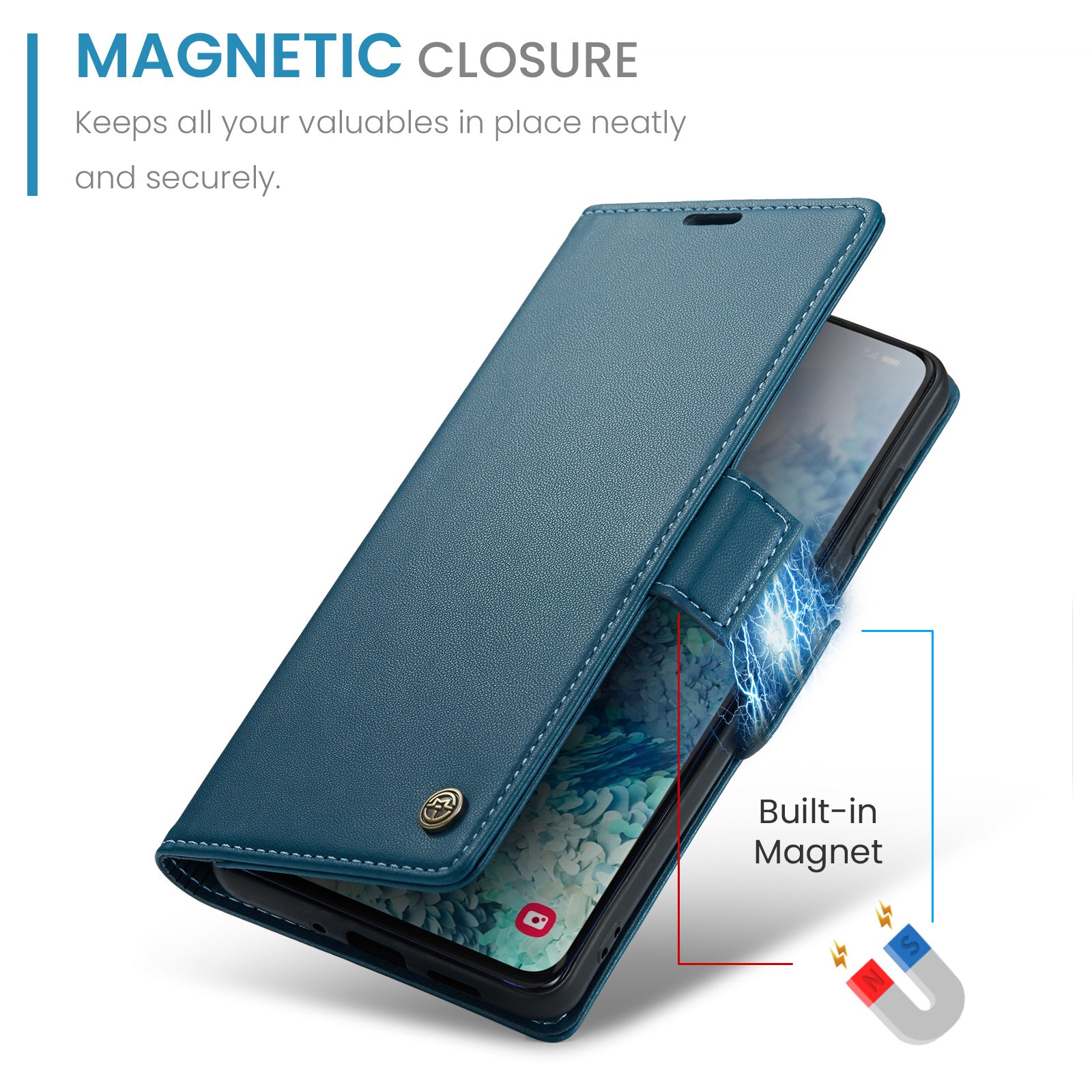 CASEME 023 Series Phone Stand Case for Samsung Galaxy S20 Plus 5G / 4G PU Leather RFID Blocking Wallet Cover - Blue