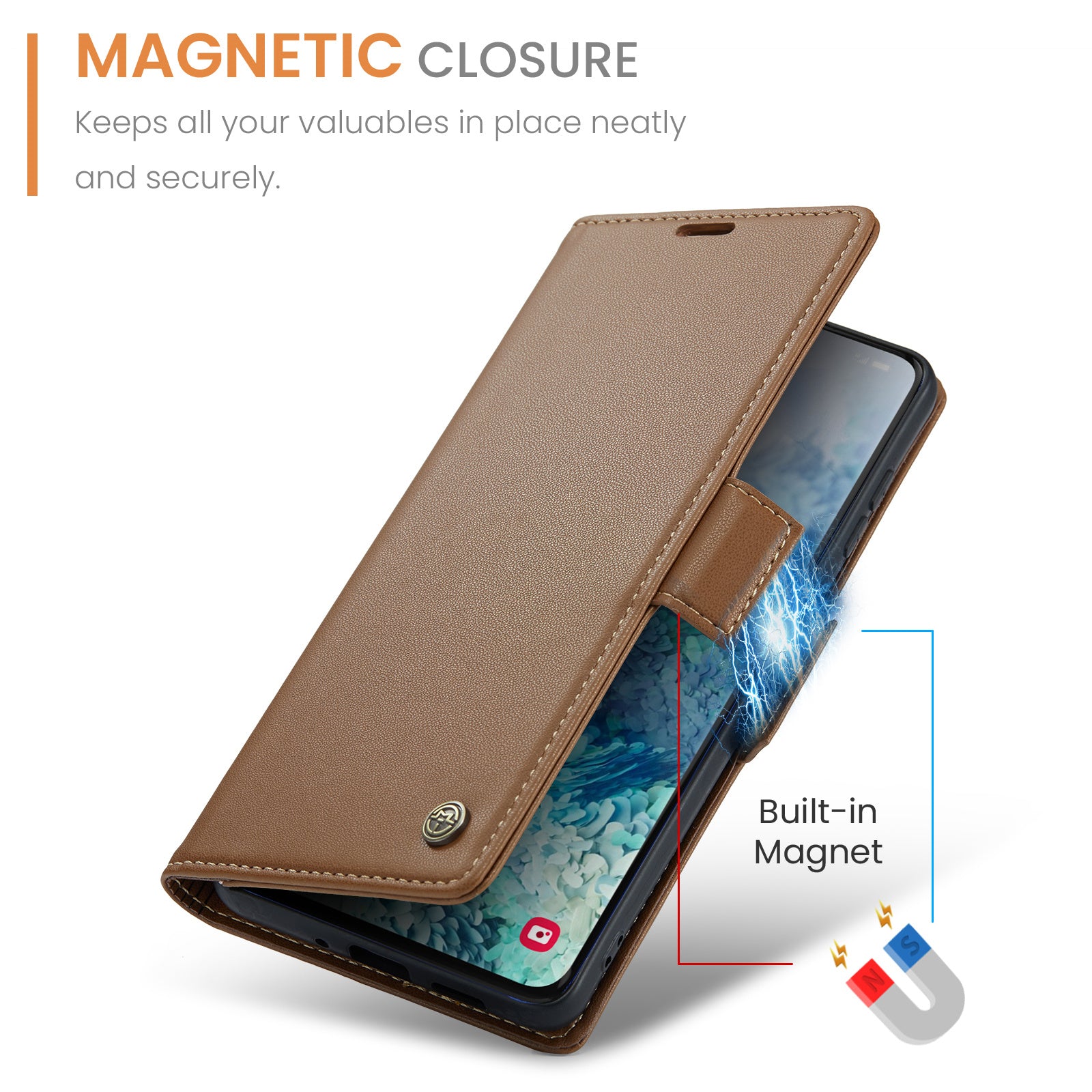 CASEME 023 Series Phone Stand Case for Samsung Galaxy S20 Plus 5G / 4G PU Leather RFID Blocking Wallet Cover - Brown