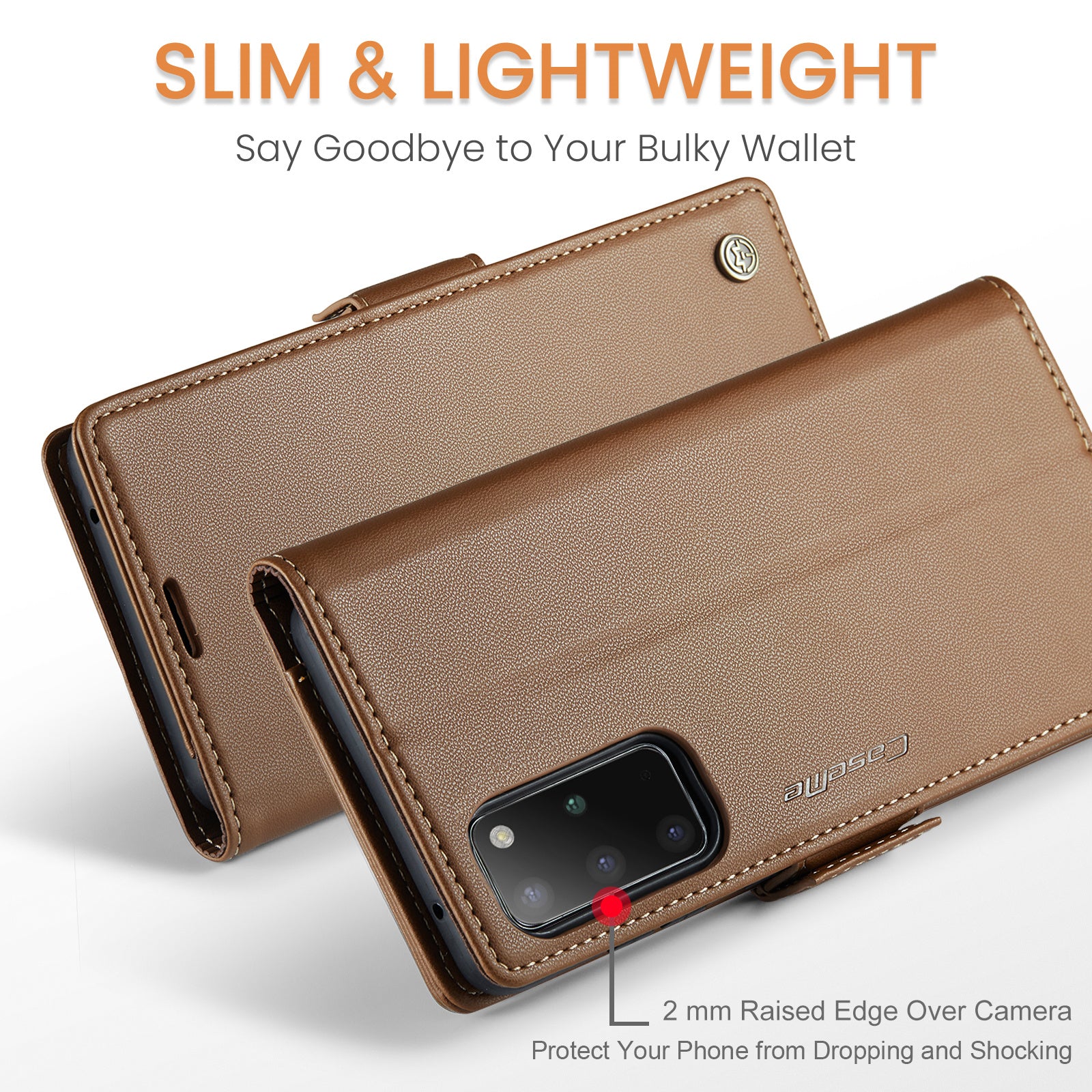 CASEME 023 Series Phone Stand Case for Samsung Galaxy S20 Plus 5G / 4G PU Leather RFID Blocking Wallet Cover - Brown