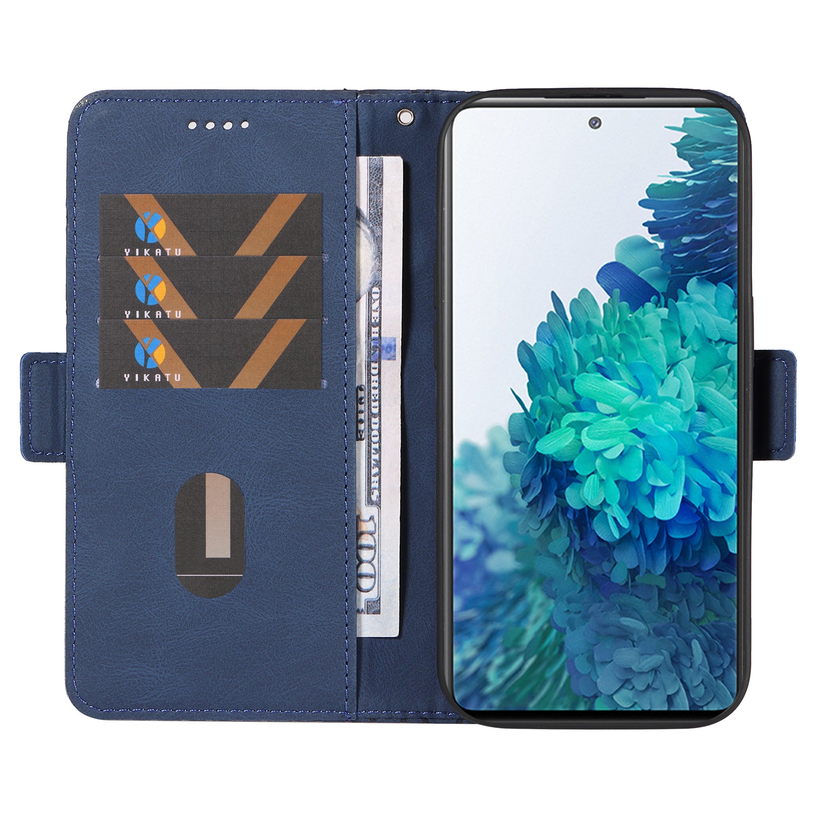 For Samsung Galaxy S20 FE / S20 FE 5G / S20 FE 2022 / S20 Lite Color Splicing Leather Case Rhombus Imprinted Wallet Stand Phone Cover - Blue