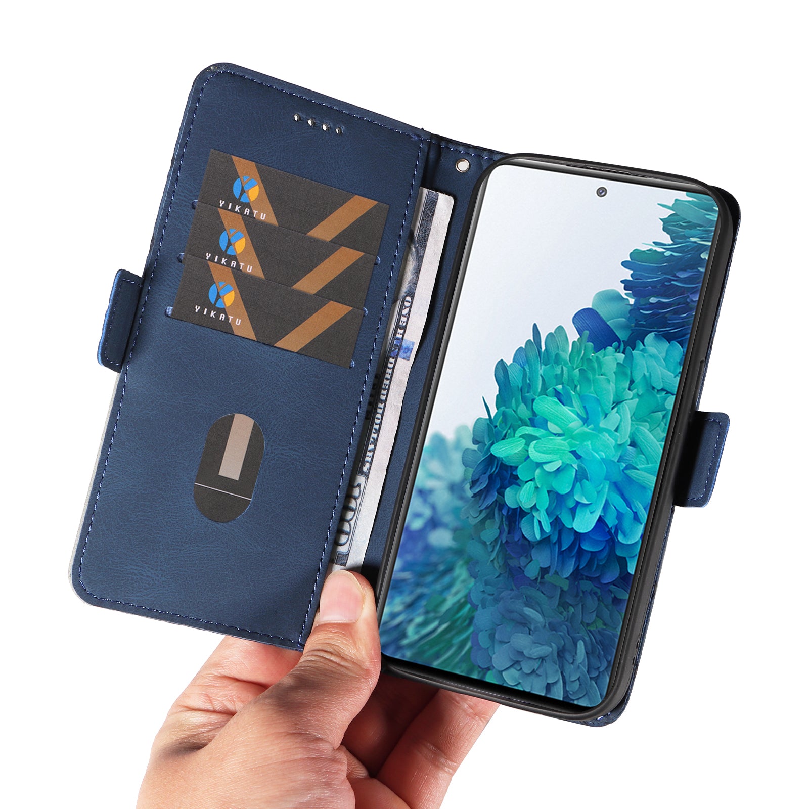 For Samsung Galaxy S20 FE / S20 FE 5G / S20 FE 2022 / S20 Lite Color Splicing Leather Case Rhombus Imprinted Wallet Stand Phone Cover - Blue