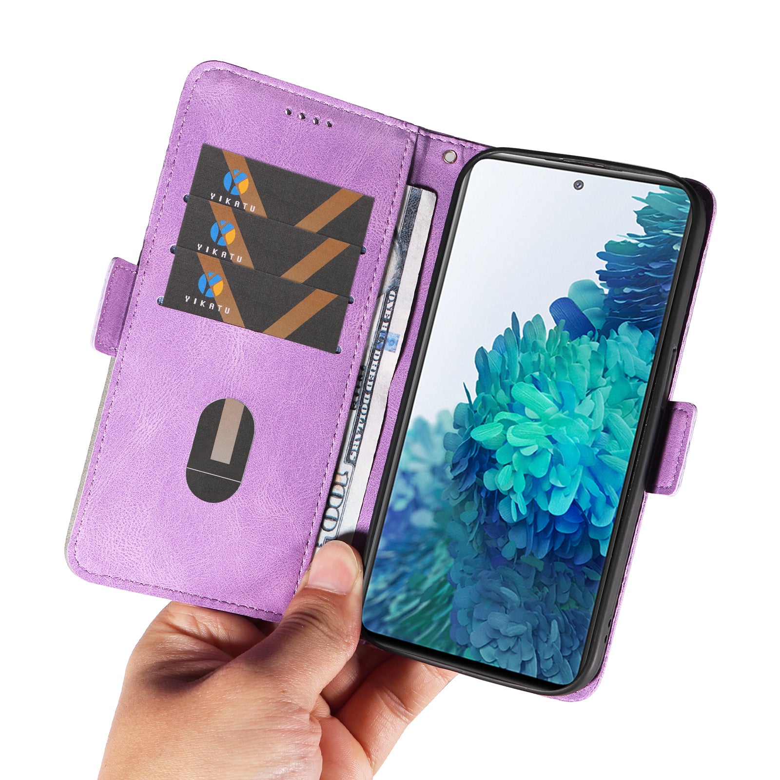 For Samsung Galaxy S20 FE / S20 FE 5G / S20 FE 2022 / S20 Lite Color Splicing Leather Case Rhombus Imprinted Wallet Stand Phone Cover - Purple