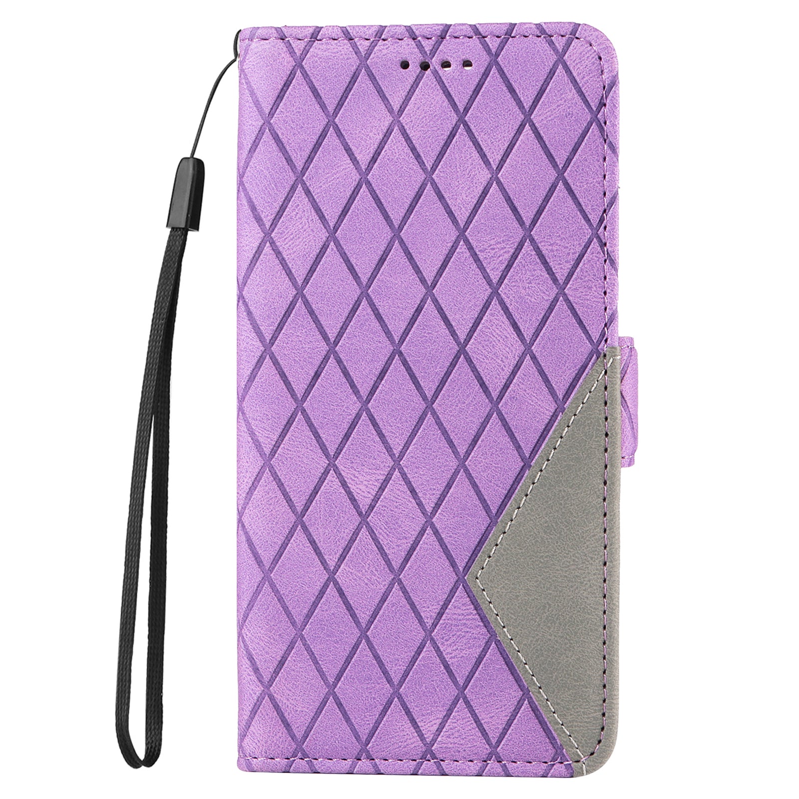 For Samsung Galaxy S20 FE / S20 FE 5G / S20 FE 2022 / S20 Lite Color Splicing Leather Case Rhombus Imprinted Wallet Stand Phone Cover - Purple