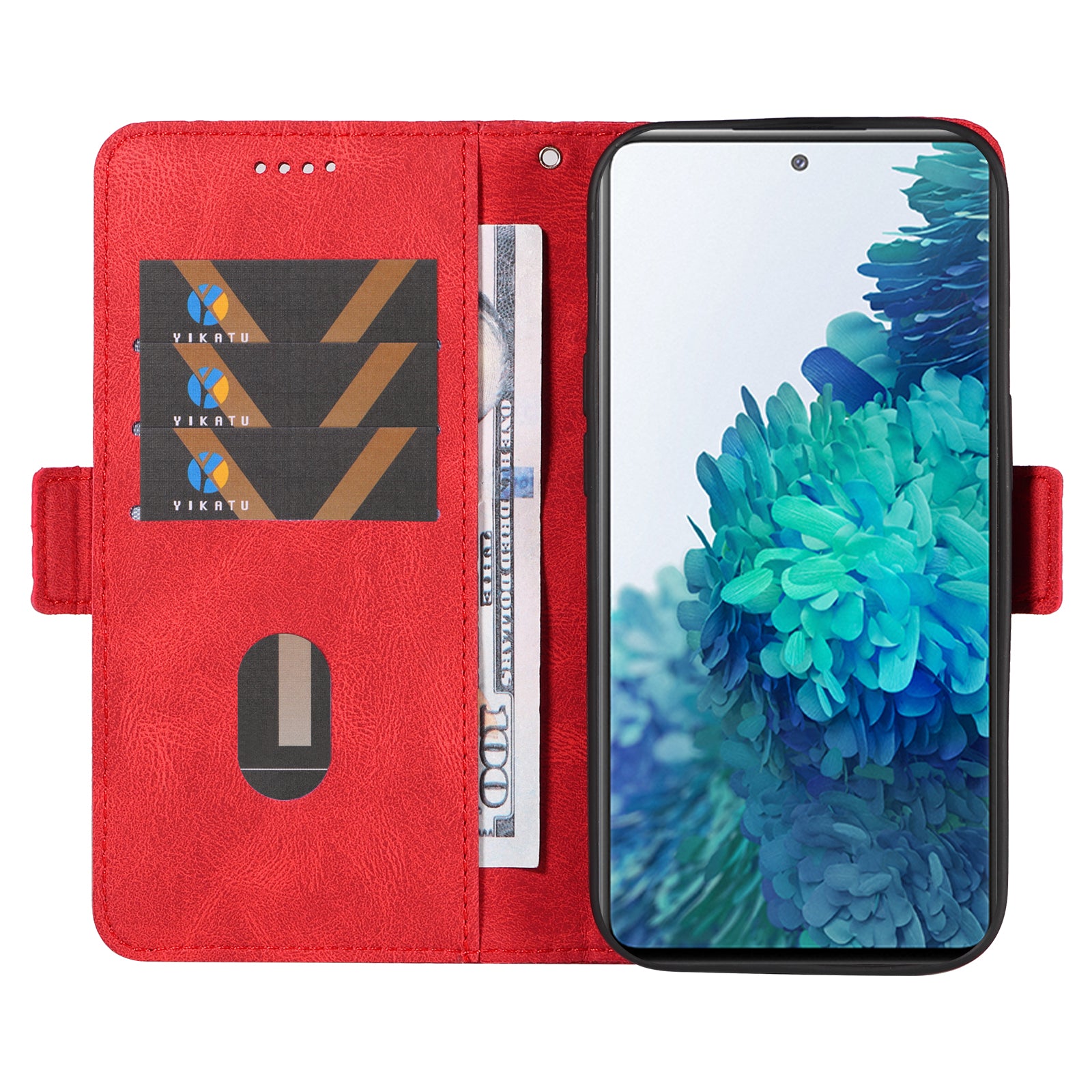 For Samsung Galaxy S20 FE / S20 FE 5G / S20 FE 2022 / S20 Lite Color Splicing Leather Case Rhombus Imprinted Wallet Stand Phone Cover - Red