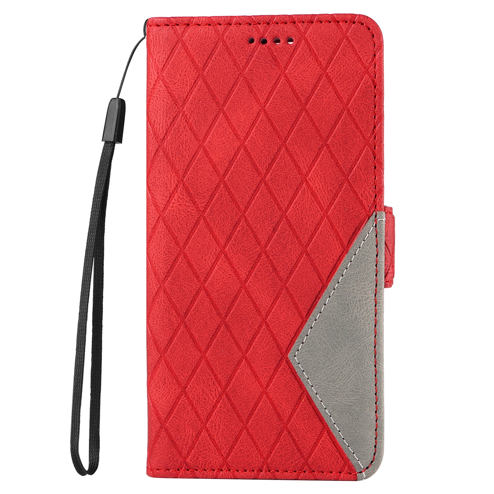 For Samsung Galaxy S20 FE / S20 FE 5G / S20 FE 2022 / S20 Lite Color Splicing Leather Case Rhombus Imprinted Wallet Stand Phone Cover - Red