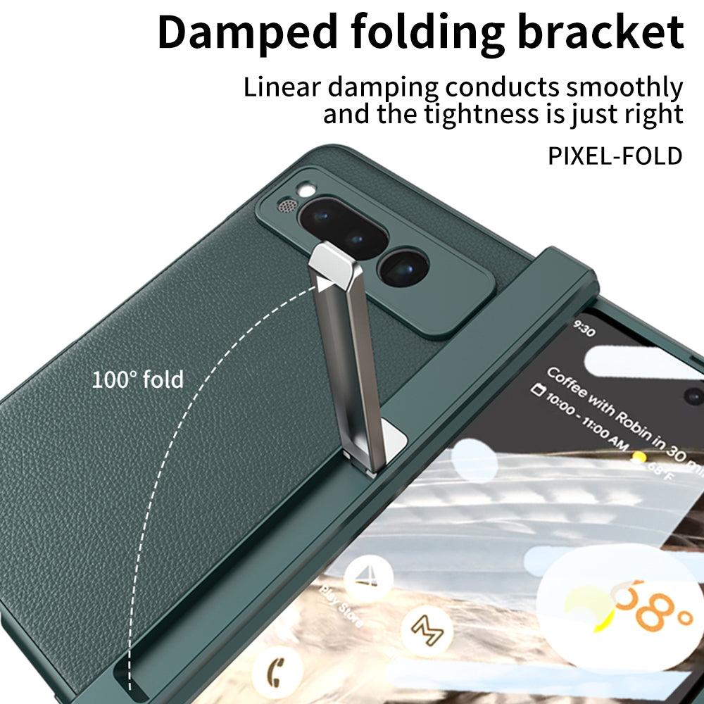 GKK For vivo X Fold Magnetic Hinge Protection Back Cover PU Leather+PC Kickstand Phone Case with Tempered Glass Film - Green