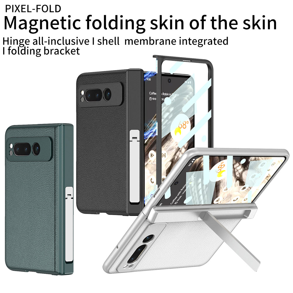 GKK For vivo X Fold Magnetic Hinge Protection Back Cover PU Leather+PC Kickstand Phone Case with Tempered Glass Film - Green