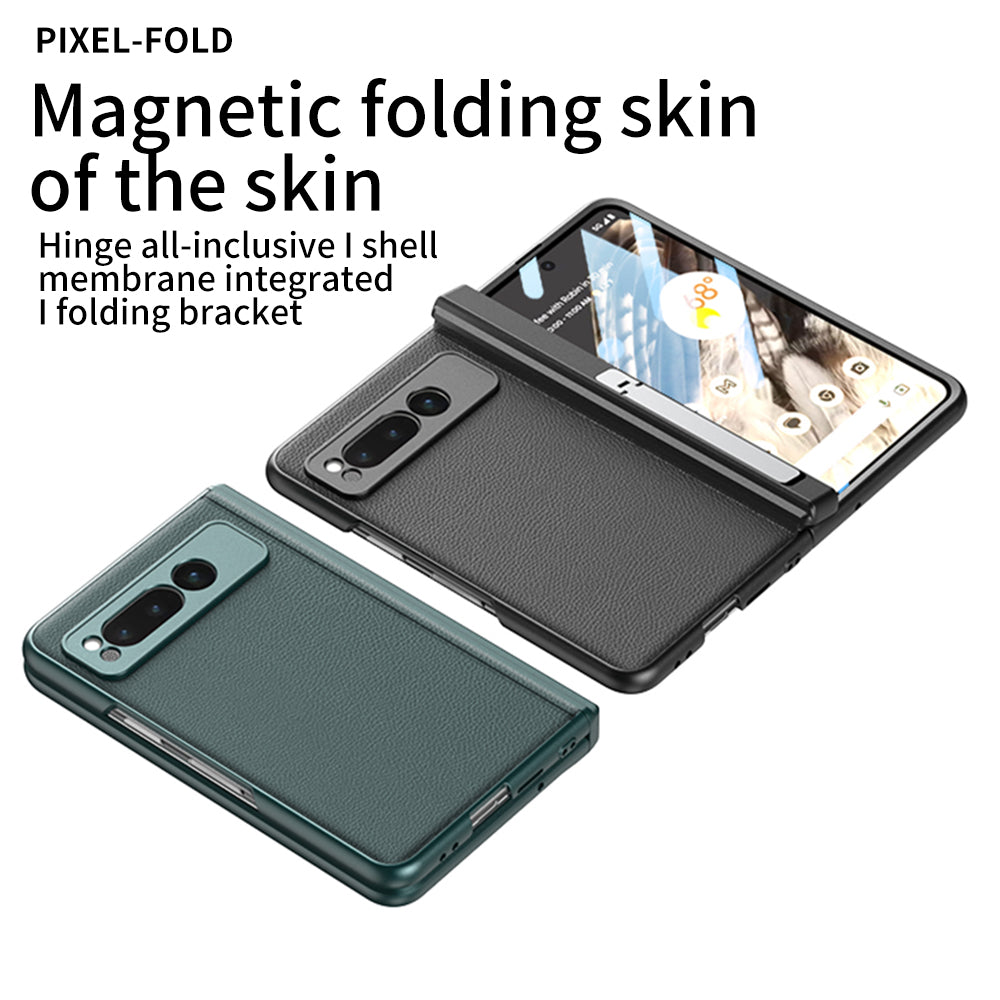 GKK For vivo X Fold Magnetic Hinge Protection Back Cover PU Leather+PC Kickstand Phone Case with Tempered Glass Film - Green