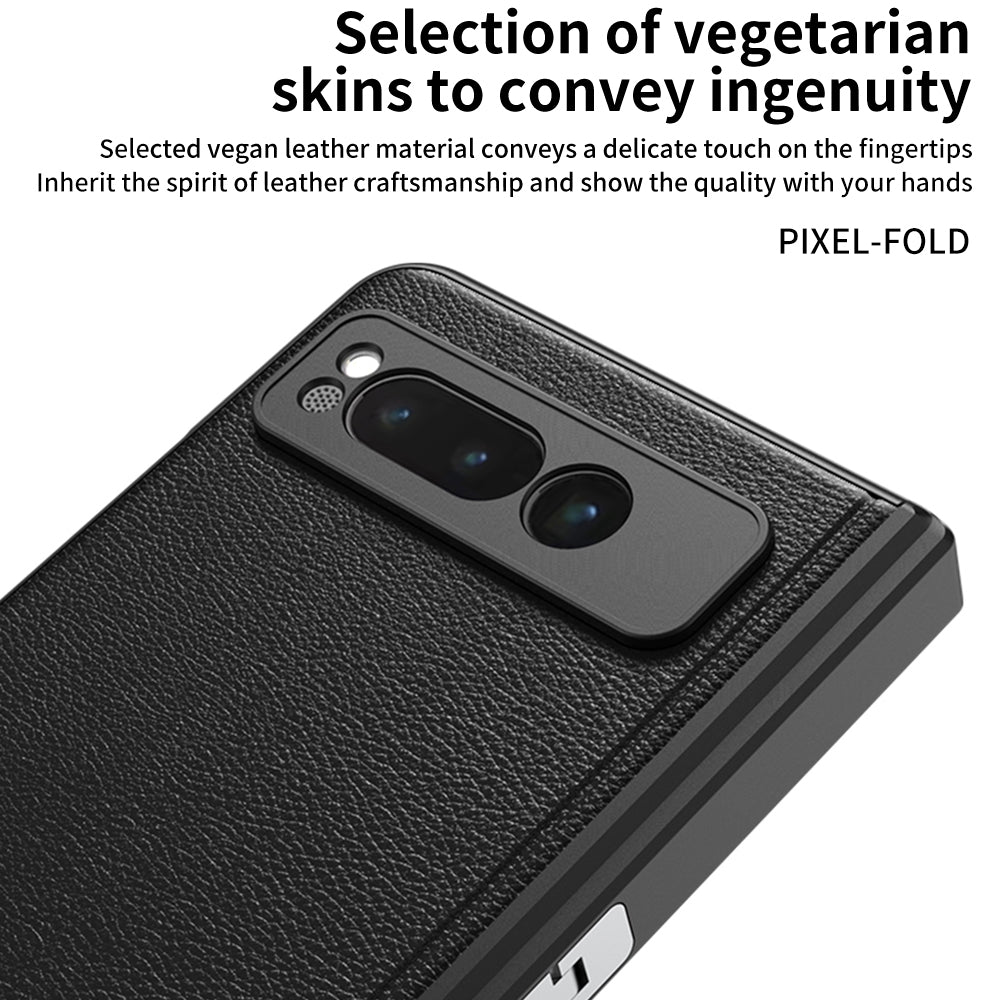 GKK For vivo X Fold Magnetic Hinge Protection Back Cover PU Leather+PC Kickstand Phone Case with Tempered Glass Film - Carbon Fiber Texture