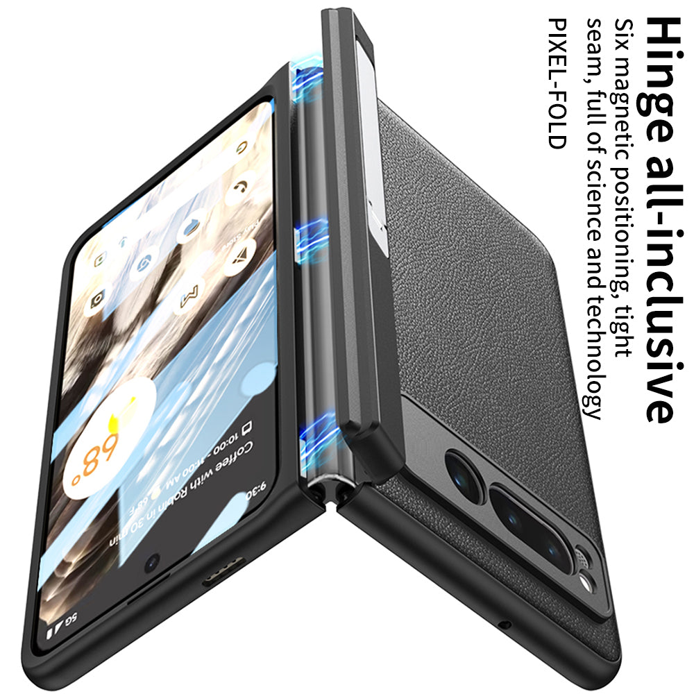 GKK For vivo X Fold Magnetic Hinge Protection Back Cover PU Leather+PC Kickstand Phone Case with Tempered Glass Film - Carbon Fiber Texture