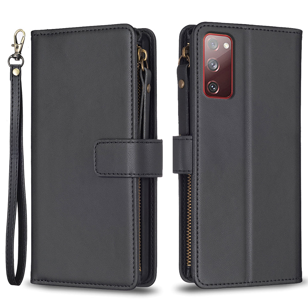 BF Style-19 for Samsung Galaxy S20 FE 5G / S20 FE / S20 FE 2022 / S20 Lite PU Leather Cover Wallet Stand Zippered Phone Case - Black