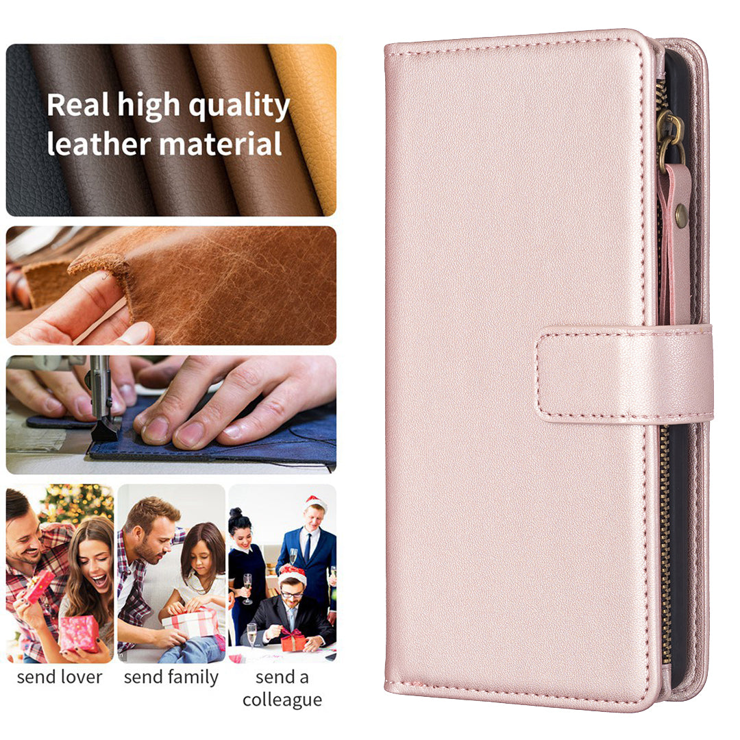 BF Style-19 for Samsung Galaxy S20 FE 5G / S20 FE / S20 FE 2022 / S20 Lite PU Leather Cover Wallet Stand Zippered Phone Case - Rose Gold