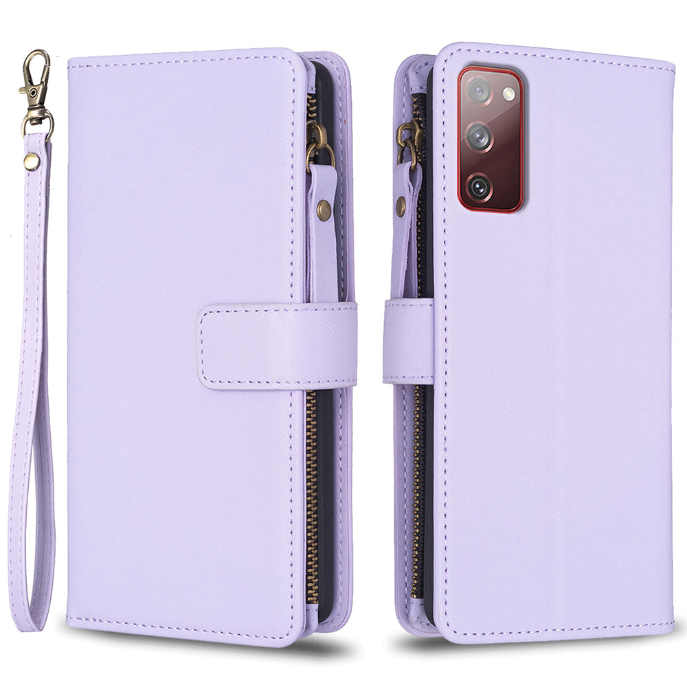 BF Style-19 for Samsung Galaxy S20 FE 5G / S20 FE / S20 FE 2022 / S20 Lite PU Leather Cover Wallet Stand Zippered Phone Case - Purple