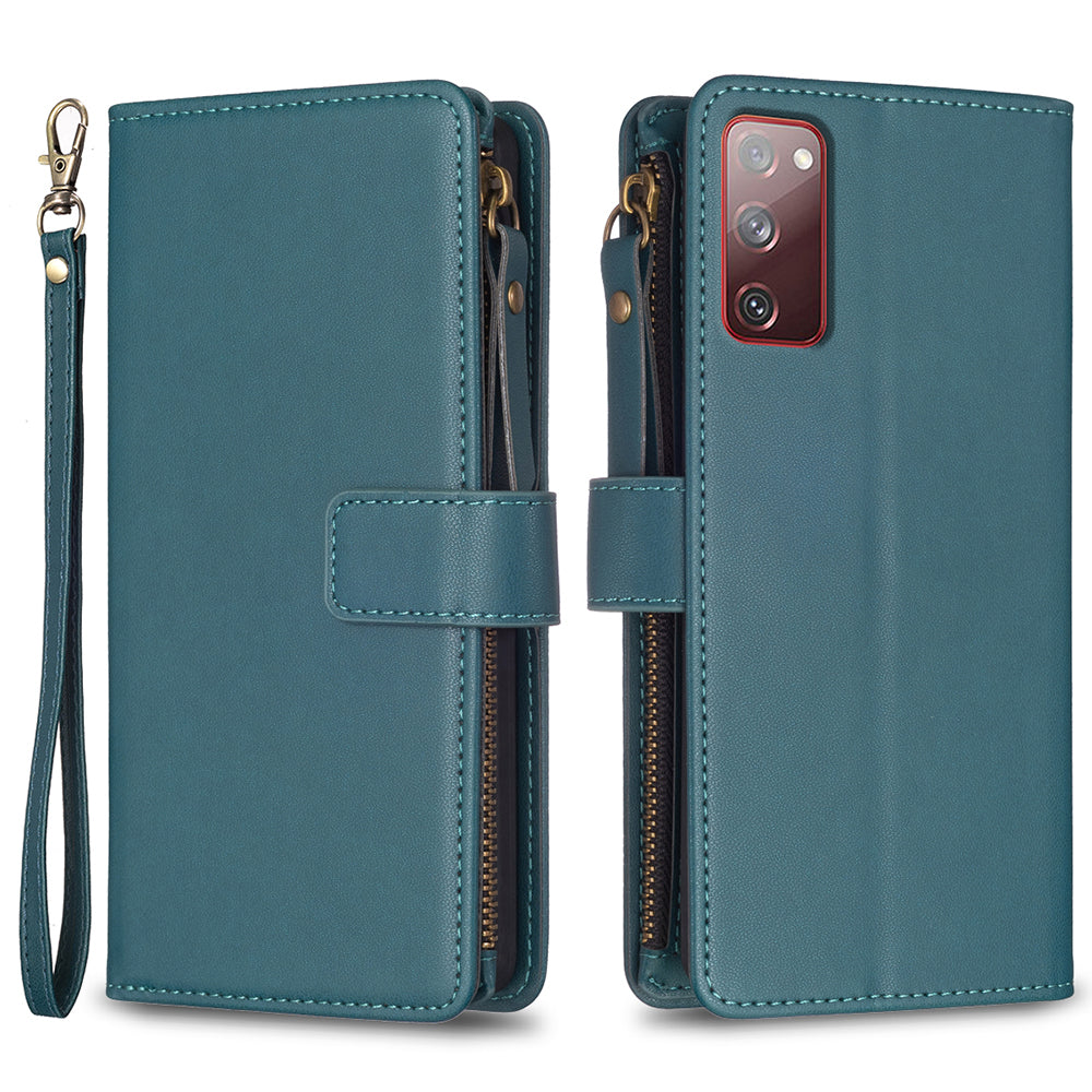 BF Style-19 for Samsung Galaxy S20 FE 5G / S20 FE / S20 FE 2022 / S20 Lite PU Leather Cover Wallet Stand Zippered Phone Case - Green