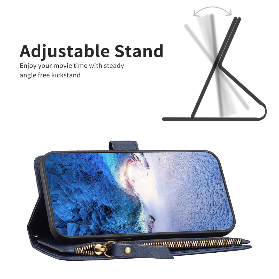 BF Style-19 for Samsung Galaxy S20 FE 5G / S20 FE / S20 FE 2022 / S20 Lite PU Leather Cover Wallet Stand Zippered Phone Case - Blue