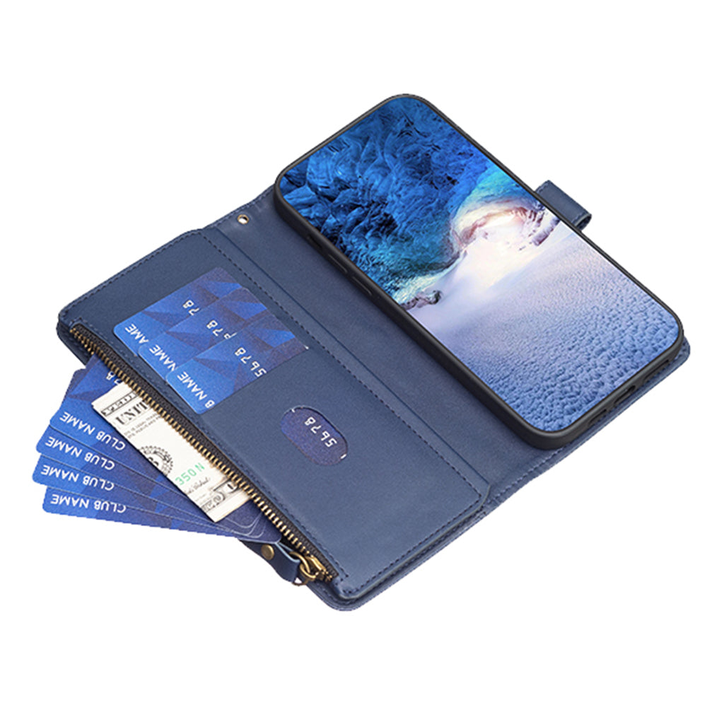 BF Style-19 for Samsung Galaxy S20 FE 5G / S20 FE / S20 FE 2022 / S20 Lite PU Leather Cover Wallet Stand Zippered Phone Case - Blue