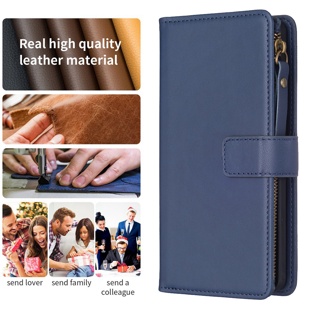 BF Style-19 for Samsung Galaxy S20 FE 5G / S20 FE / S20 FE 2022 / S20 Lite PU Leather Cover Wallet Stand Zippered Phone Case - Blue