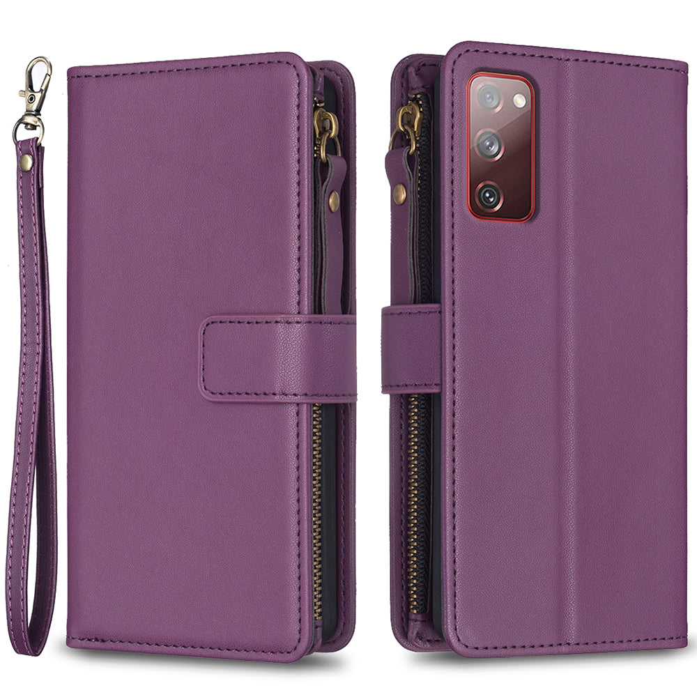 BF Style-19 for Samsung Galaxy S20 FE 5G / S20 FE / S20 FE 2022 / S20 Lite PU Leather Cover Wallet Stand Zippered Phone Case - Dark Purple