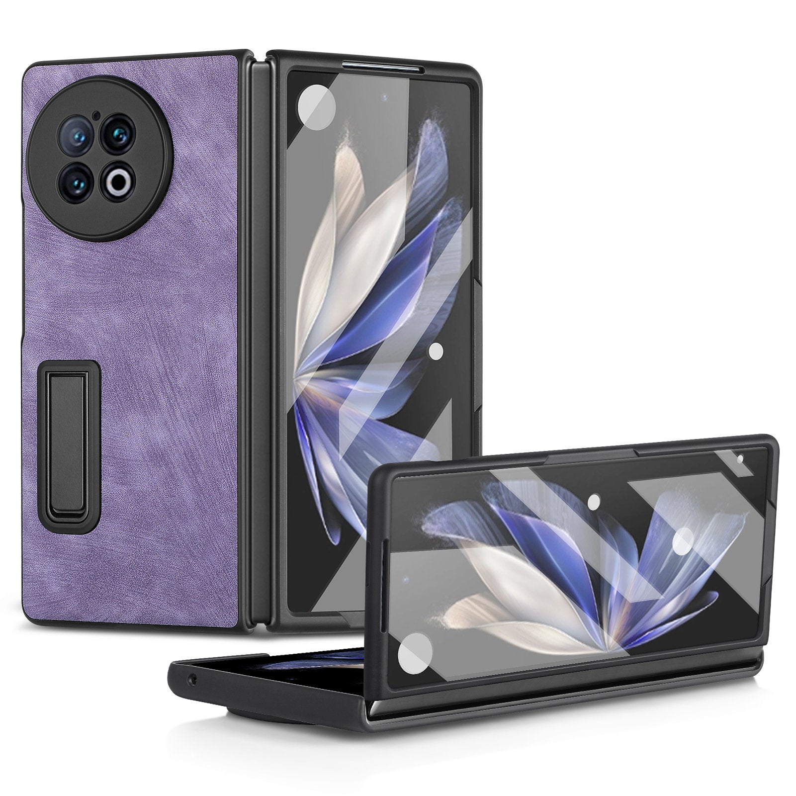 For vivo X Fold2 Retro Texture Phone Case PU Leather+PC Kickstand Cover with Tempered Glass Film - Purple