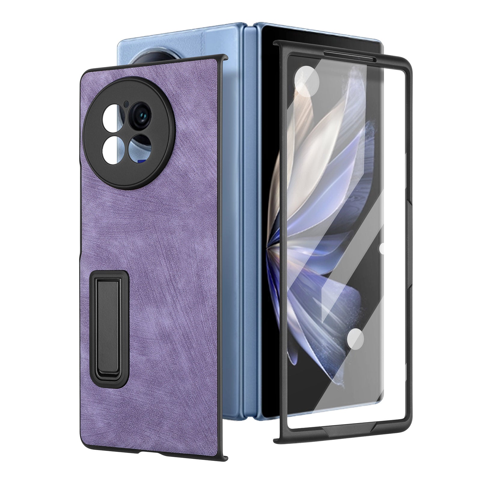 For vivo X Fold2 Retro Texture Phone Case PU Leather+PC Kickstand Cover with Tempered Glass Film - Purple