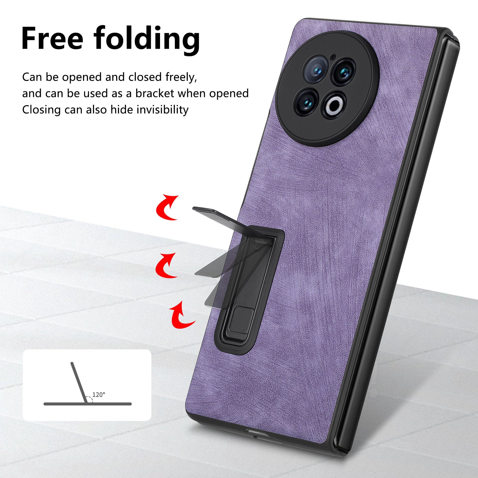 For vivo X Fold2 Retro Texture Phone Case PU Leather+PC Kickstand Cover with Tempered Glass Film - Purple