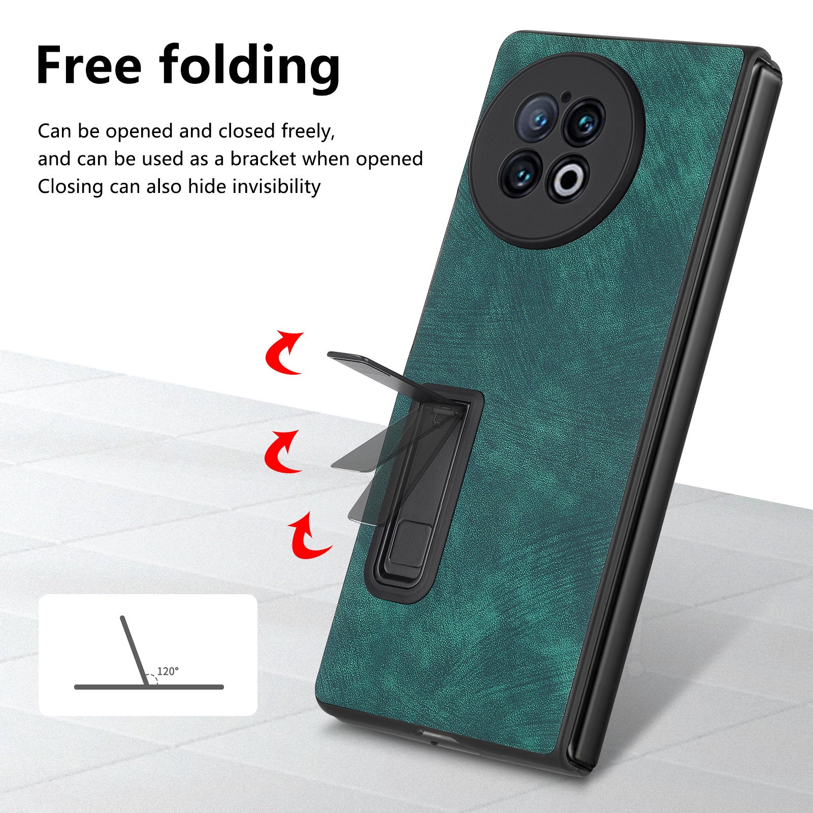 For vivo X Fold2 Retro Texture Phone Case PU Leather+PC Kickstand Cover with Tempered Glass Film - Green