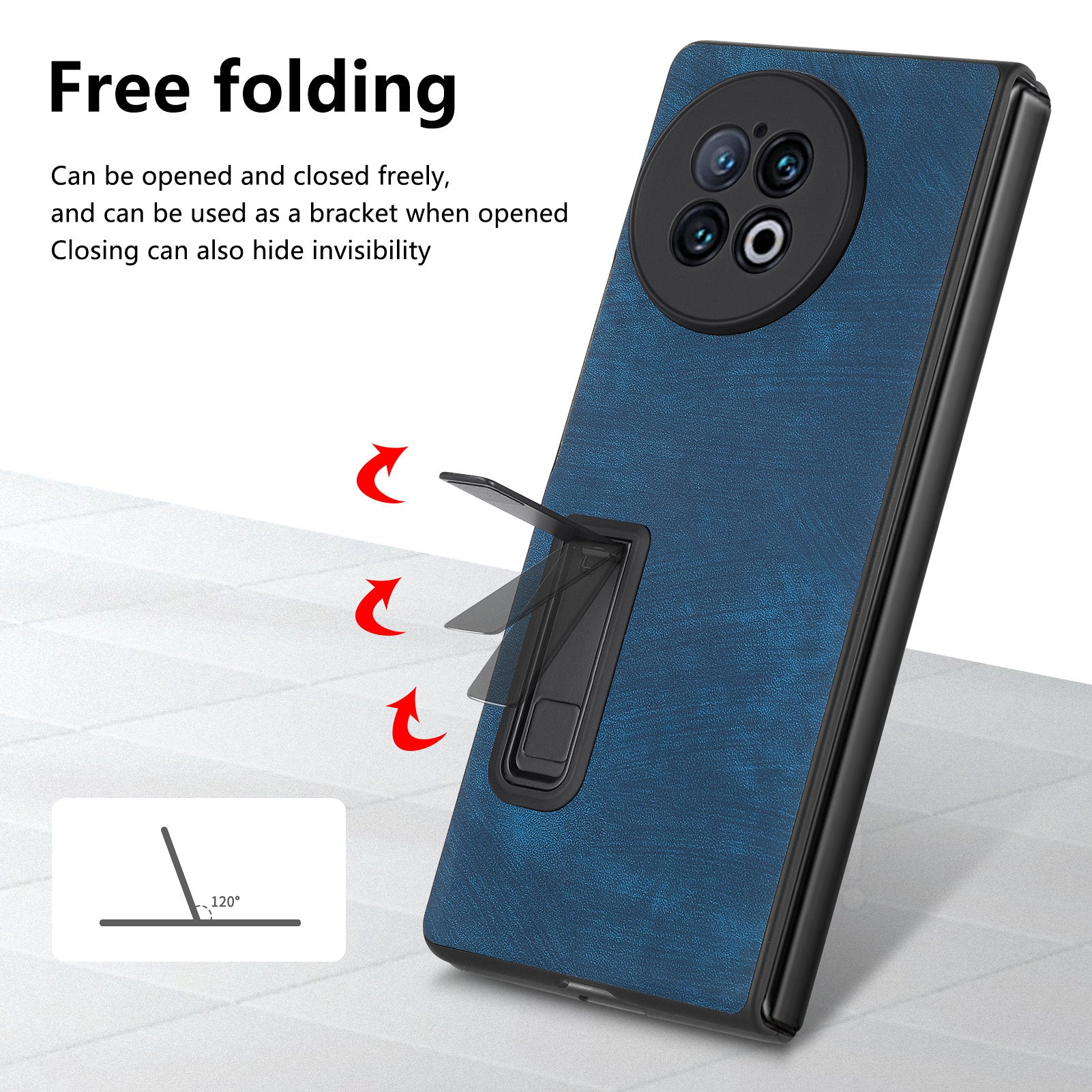 For vivo X Fold2 Retro Texture Phone Case PU Leather+PC Kickstand Cover with Tempered Glass Film - Blue