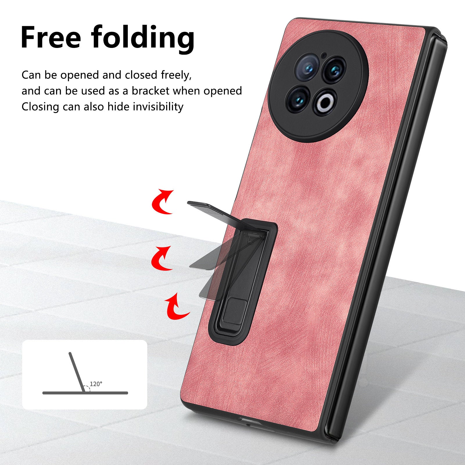 For vivo X Fold2 Retro Texture Phone Case PU Leather+PC Kickstand Cover with Tempered Glass Film - Pink