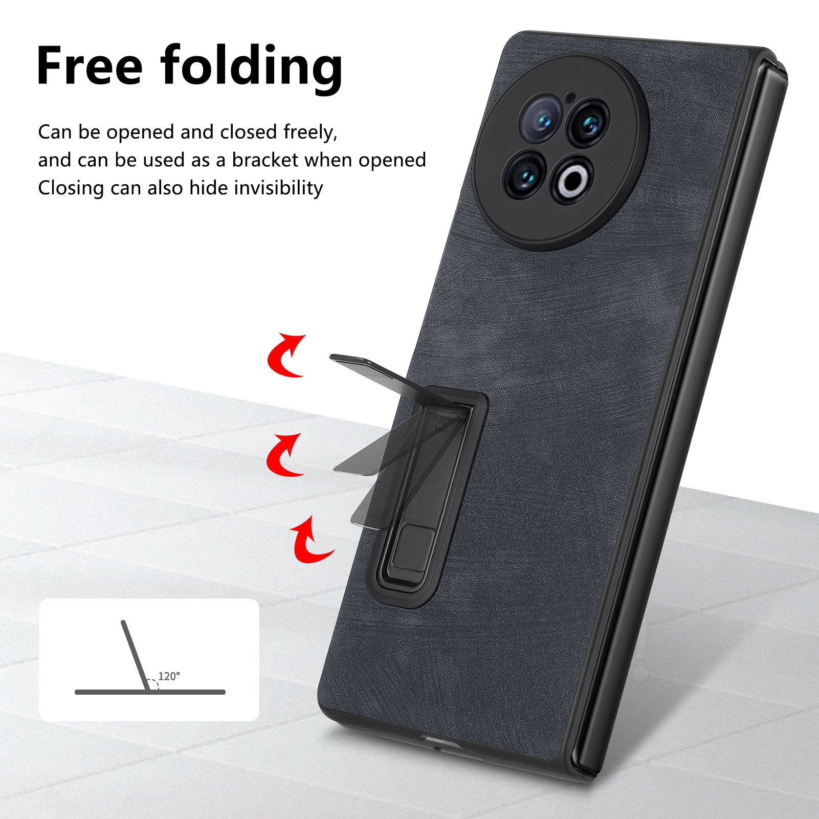 For vivo X Fold2 Retro Texture Phone Case PU Leather+PC Kickstand Cover with Tempered Glass Film - Black