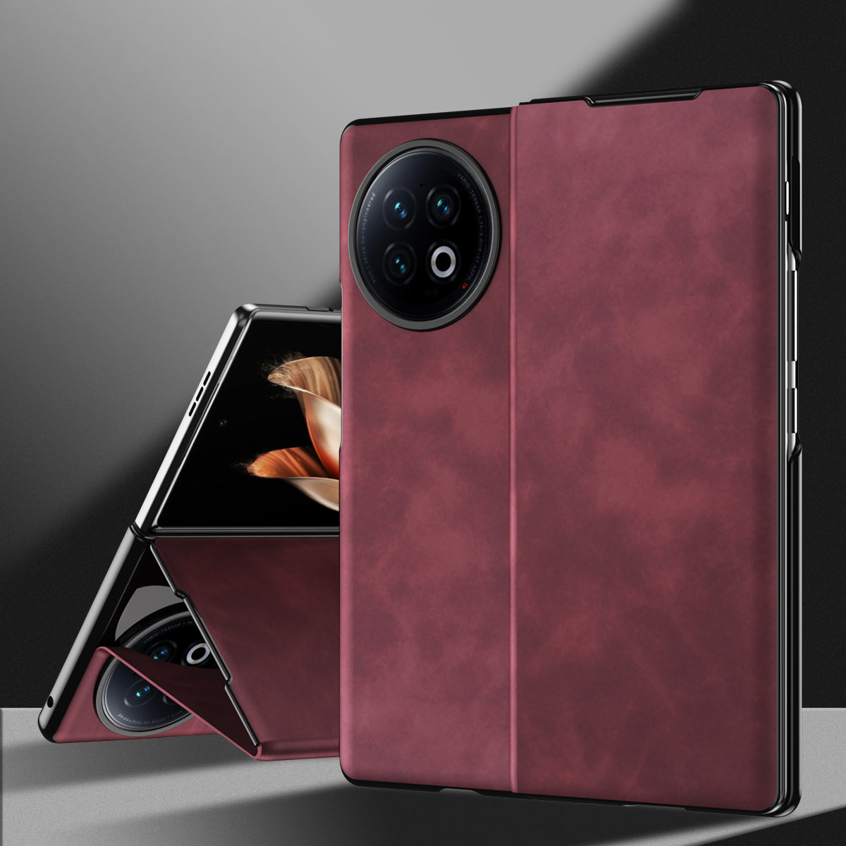 For vivo X Fold2 Nappa Texture Phone Case PU Leather + PC Kickstand Magnetic Cover - Wine Red