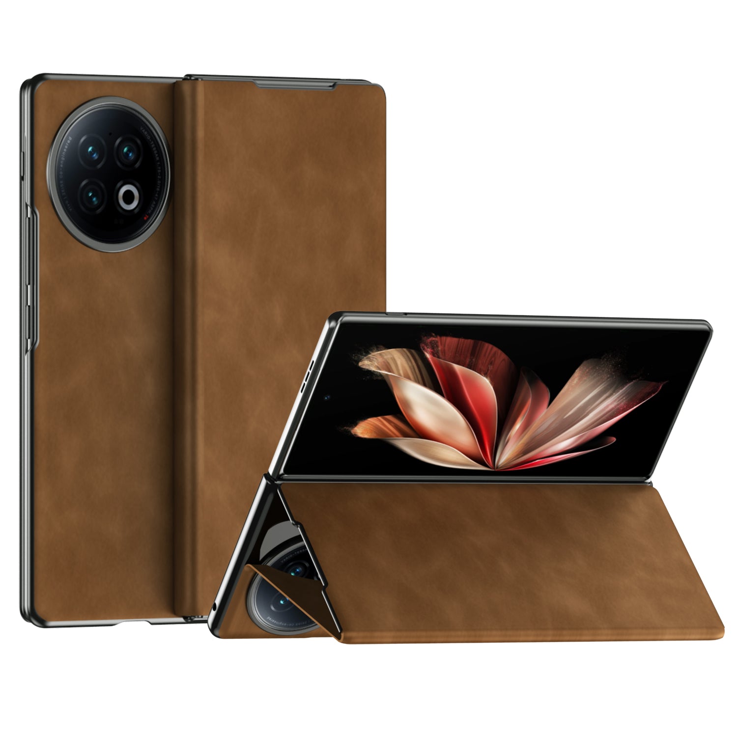 For vivo X Fold2 Nappa Texture Phone Case PU Leather + PC Kickstand Magnetic Cover - Brown