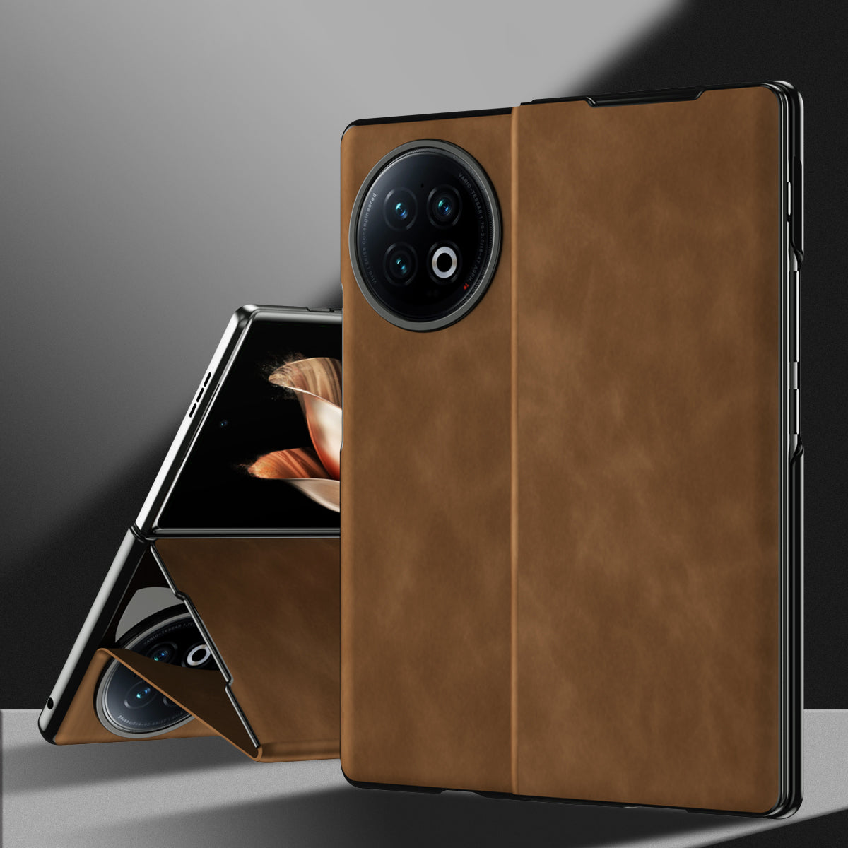 For vivo X Fold2 Nappa Texture Phone Case PU Leather + PC Kickstand Magnetic Cover - Brown