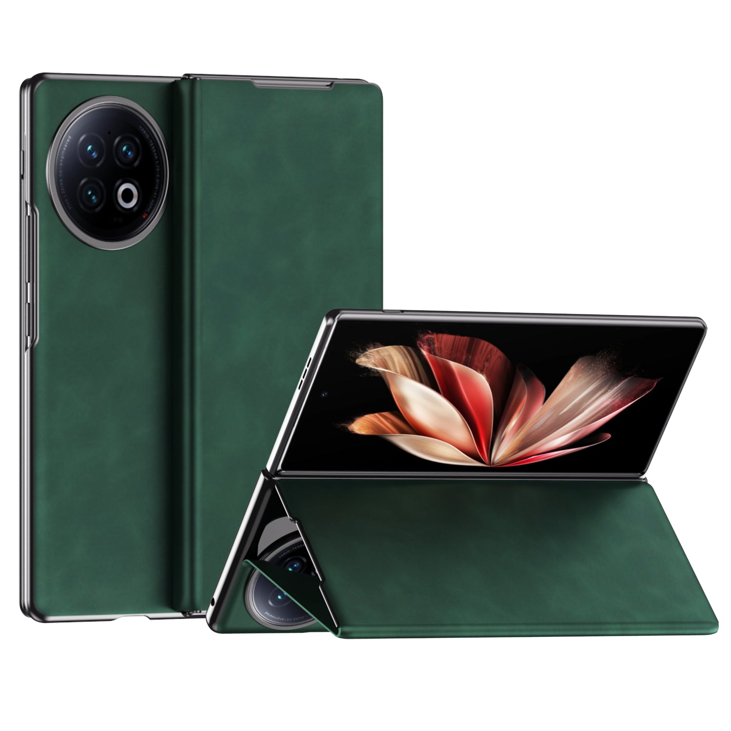 For vivo X Fold2 Nappa Texture Phone Case PU Leather + PC Kickstand Magnetic Cover - Green