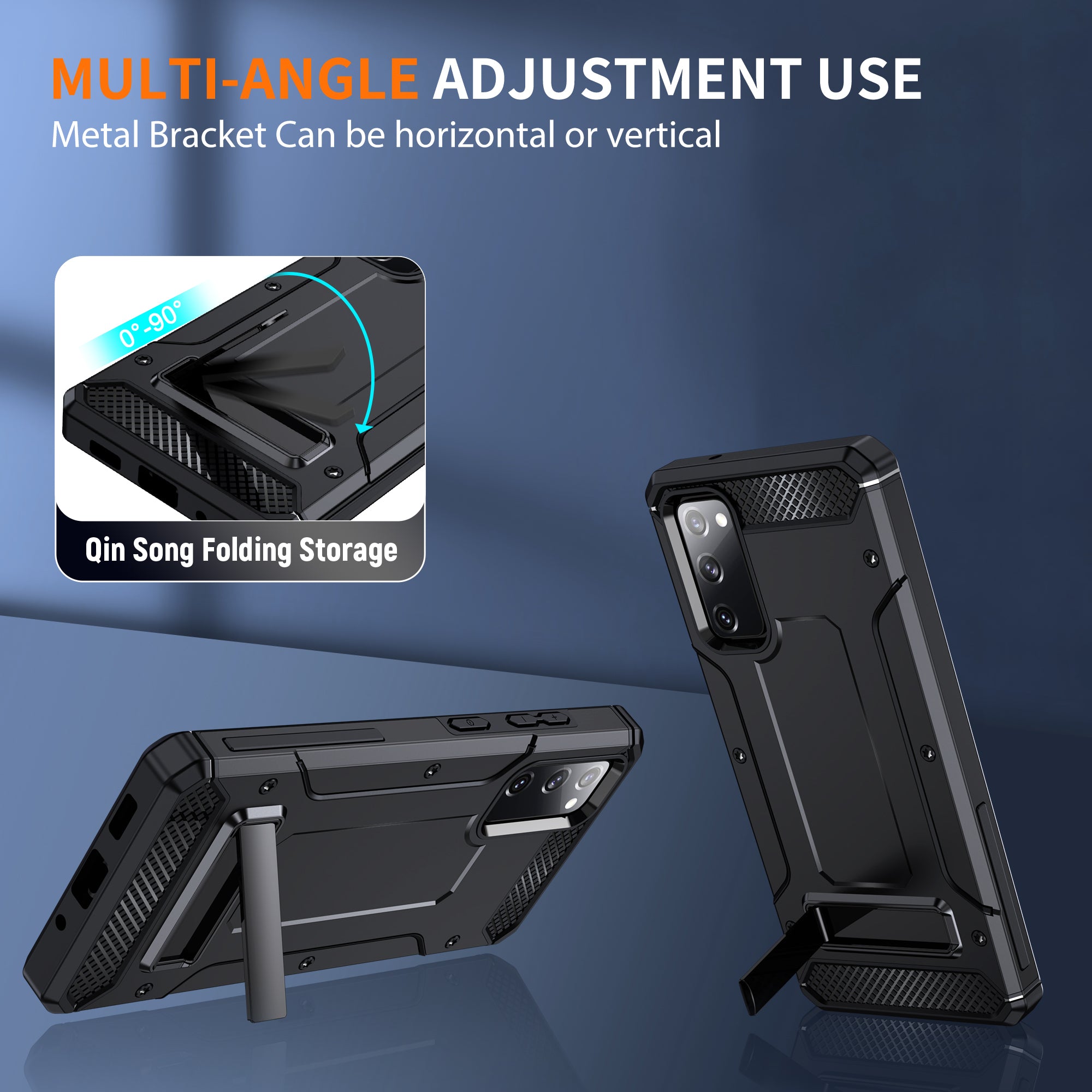 For Samsung Galaxy S20 FE / FE 5G / FE 2022 / S20 Lite Kickstand Case TPU+PC Dual Layer Protection Anti-drop Phone Cover - Black