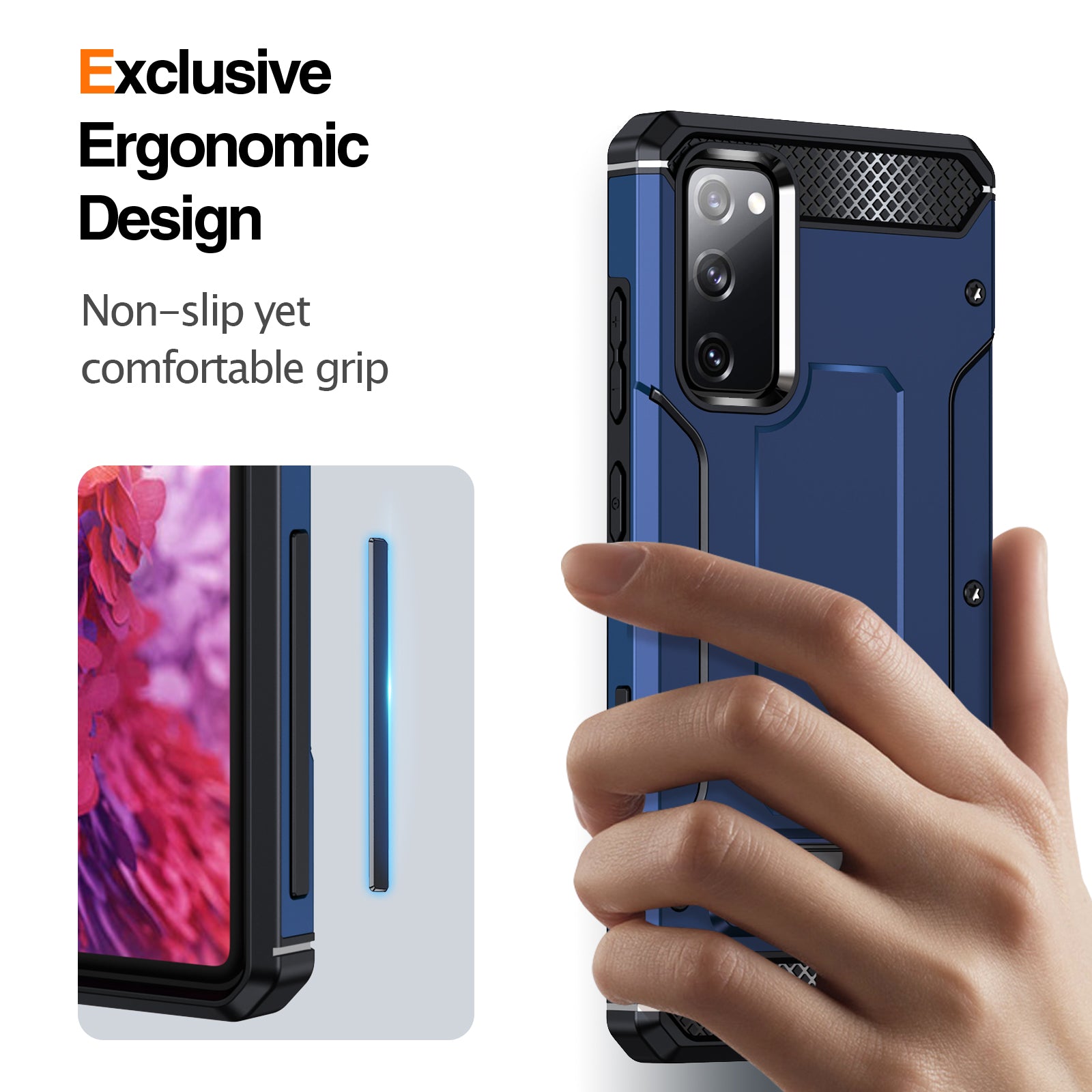 For Samsung Galaxy S20 FE / FE 5G / FE 2022 / S20 Lite Kickstand Case TPU+PC Dual Layer Protection Anti-drop Phone Cover - Dark Blue