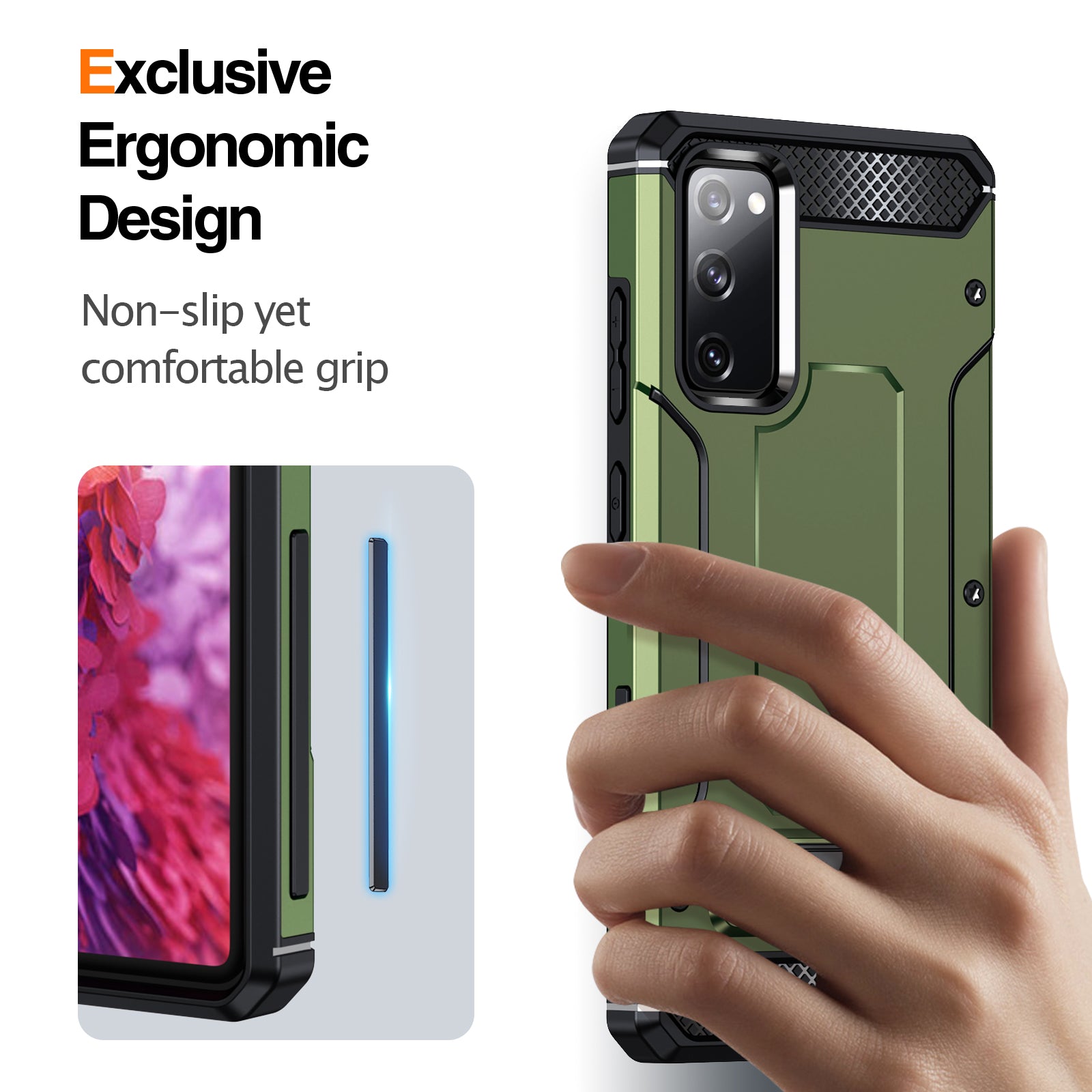 For Samsung Galaxy S20 FE / FE 5G / FE 2022 / S20 Lite Kickstand Case TPU+PC Dual Layer Protection Anti-drop Phone Cover - Army Green