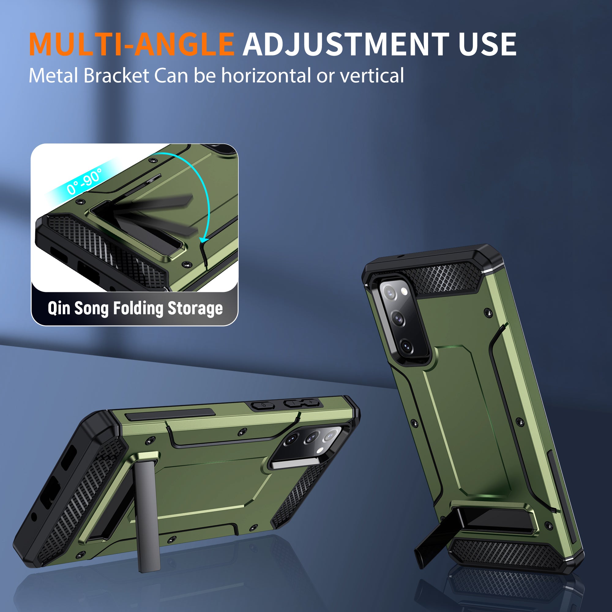 For Samsung Galaxy S20 FE / FE 5G / FE 2022 / S20 Lite Kickstand Case TPU+PC Dual Layer Protection Anti-drop Phone Cover - Army Green