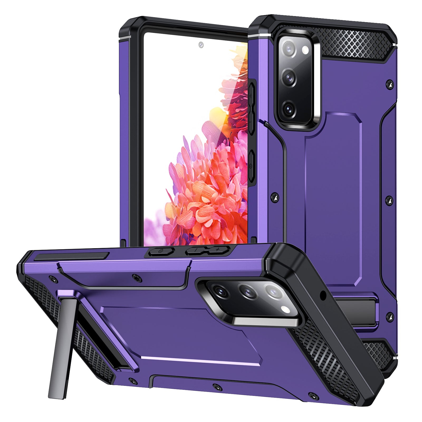 For Samsung Galaxy S20 FE / FE 5G / FE 2022 / S20 Lite Kickstand Case TPU+PC Dual Layer Protection Anti-drop Phone Cover - Purple