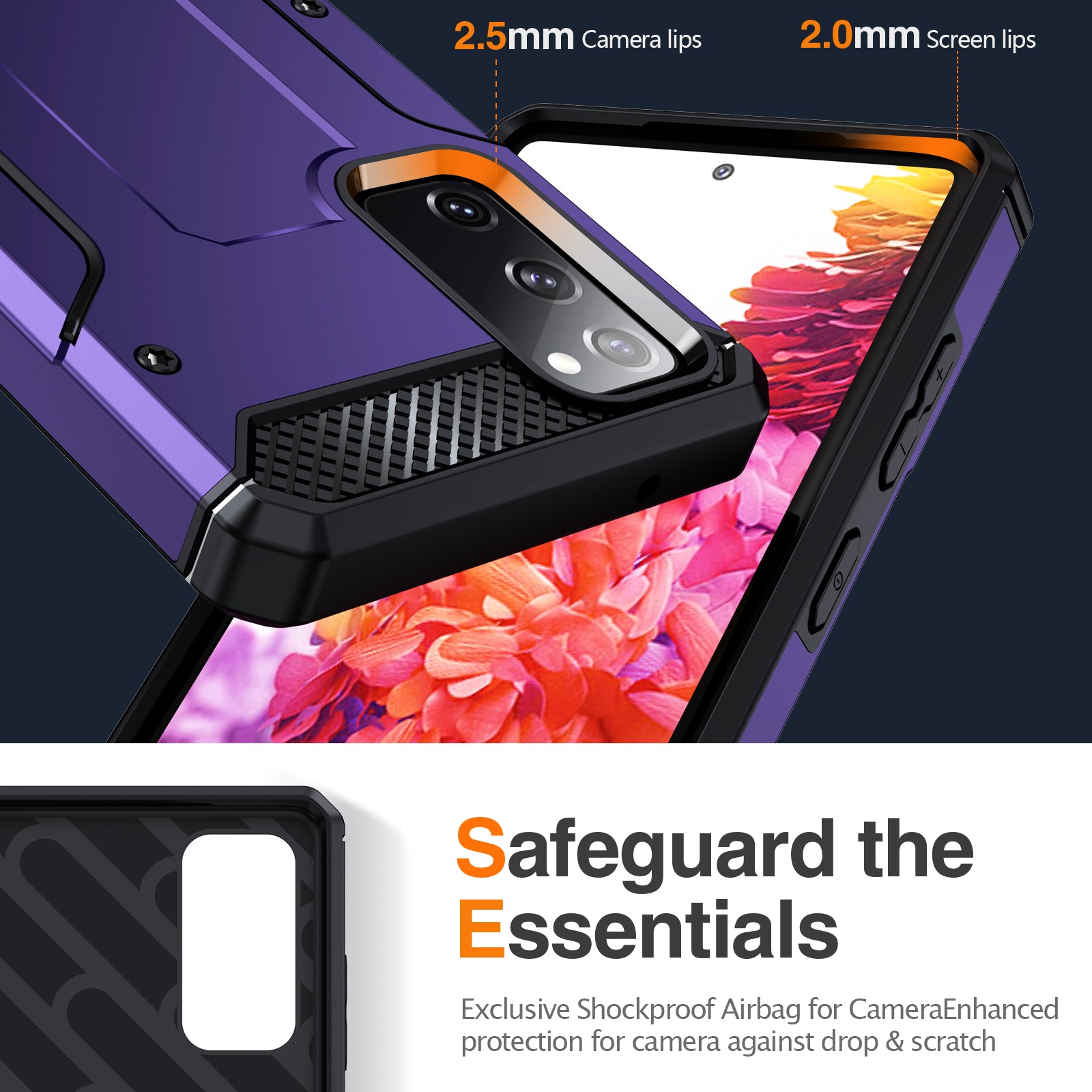 For Samsung Galaxy S20 FE / FE 5G / FE 2022 / S20 Lite Kickstand Case TPU+PC Dual Layer Protection Anti-drop Phone Cover - Purple