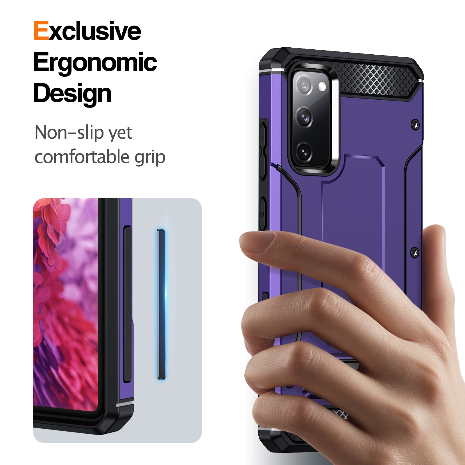 For Samsung Galaxy S20 FE / FE 5G / FE 2022 / S20 Lite Kickstand Case TPU+PC Dual Layer Protection Anti-drop Phone Cover - Purple