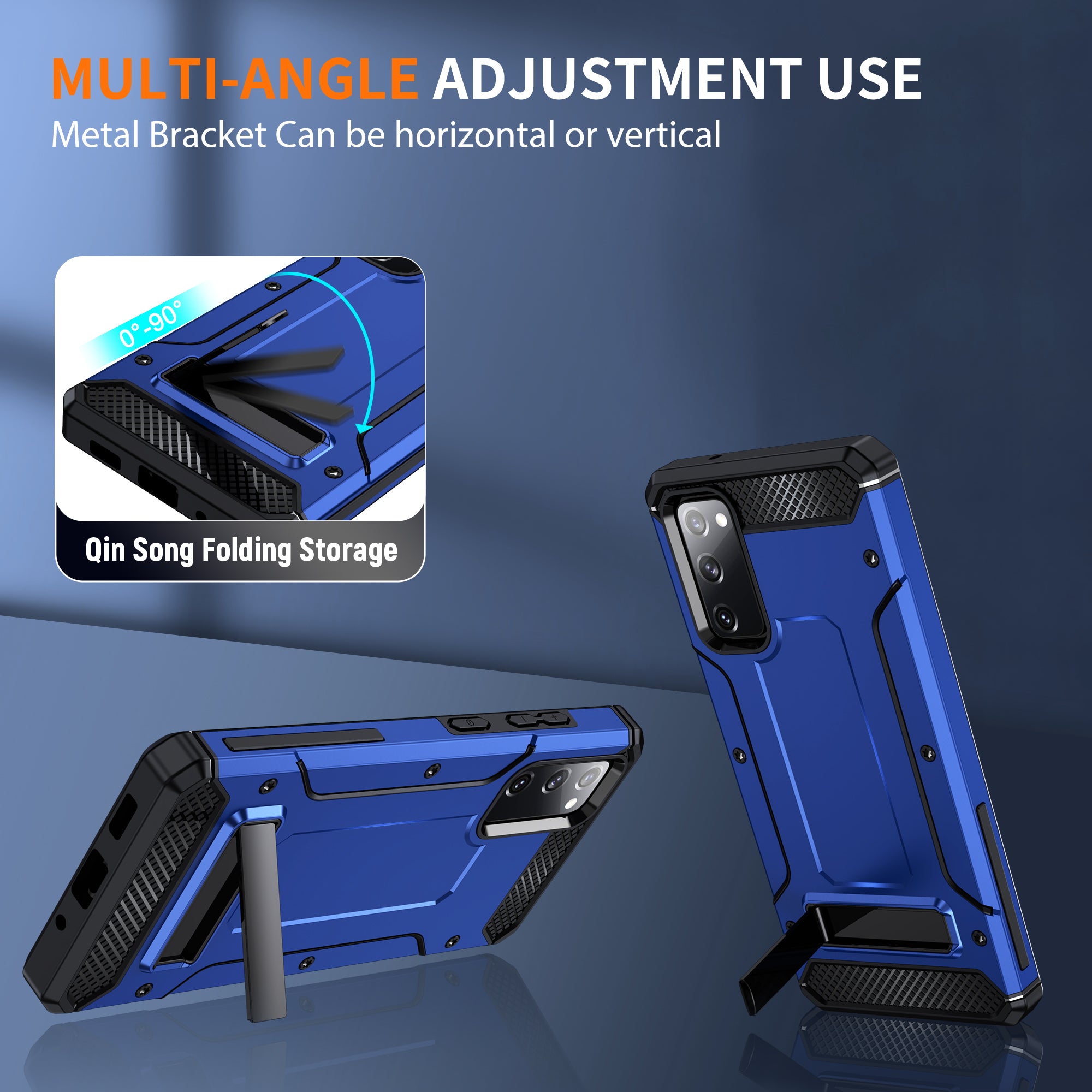 For Samsung Galaxy S20 FE / FE 5G / FE 2022 / S20 Lite Kickstand Case TPU+PC Dual Layer Protection Anti-drop Phone Cover - Sapphire