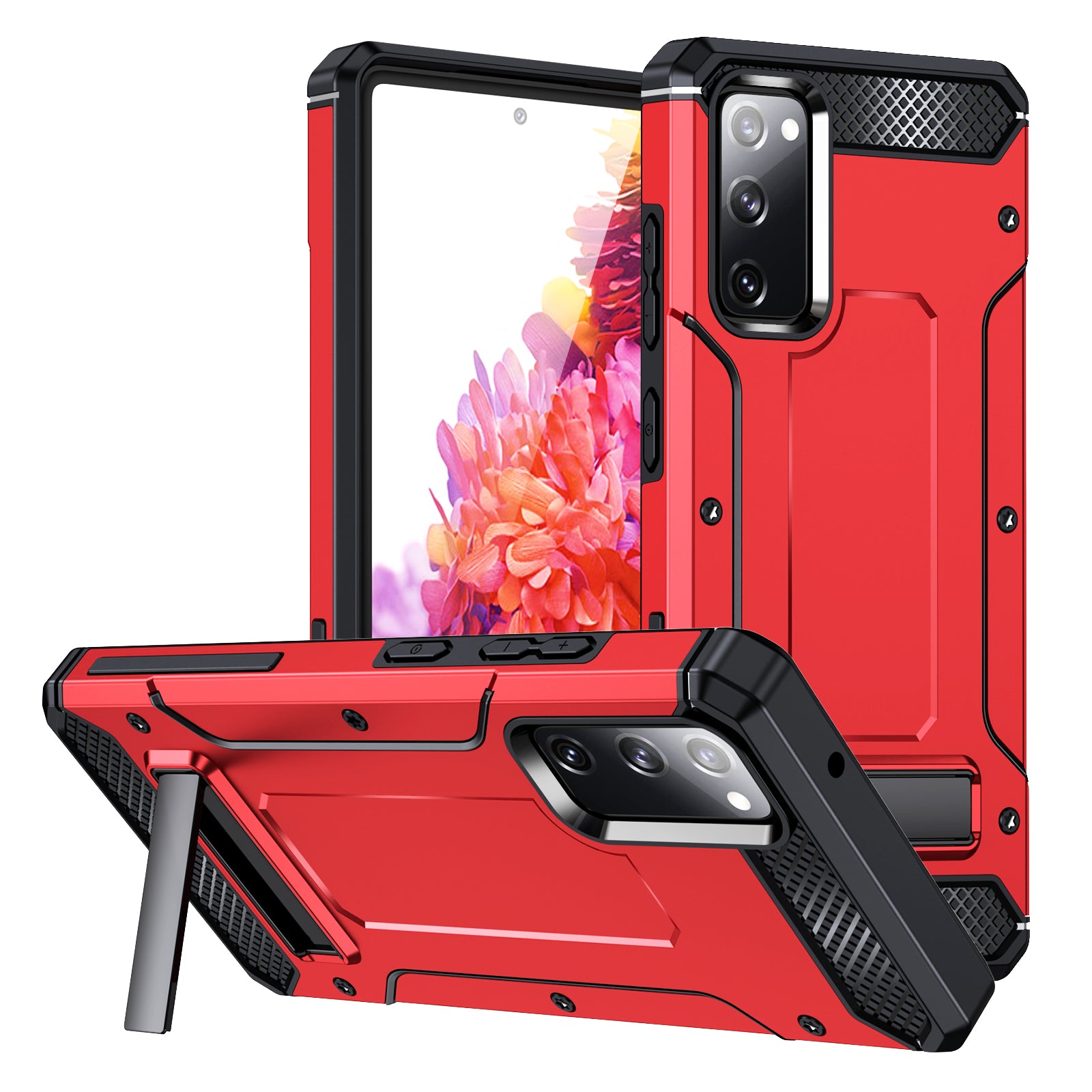 For Samsung Galaxy S20 FE / FE 5G / FE 2022 / S20 Lite Kickstand Case TPU+PC Dual Layer Protection Anti-drop Phone Cover - Red