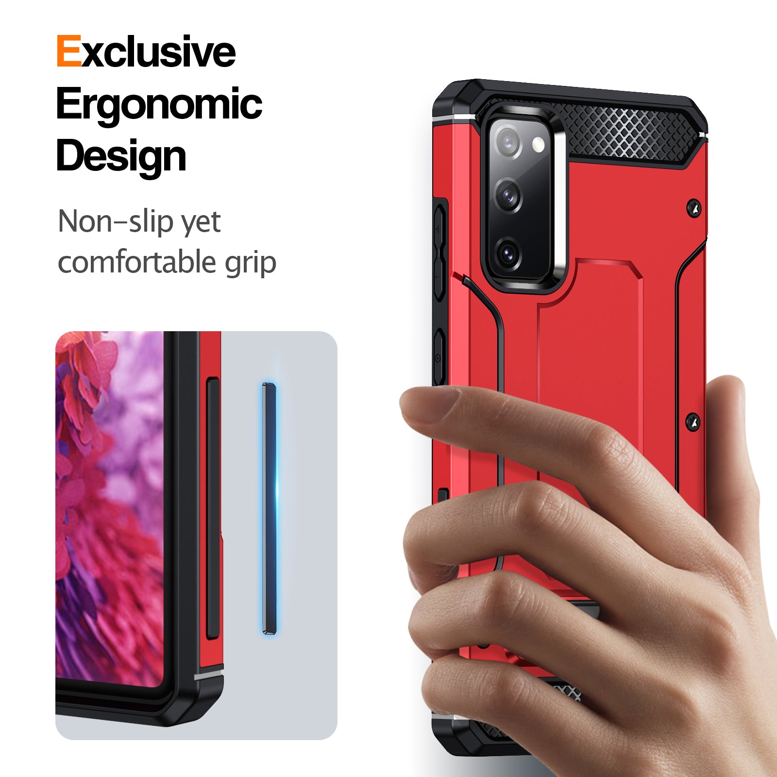 For Samsung Galaxy S20 FE / FE 5G / FE 2022 / S20 Lite Kickstand Case TPU+PC Dual Layer Protection Anti-drop Phone Cover - Red