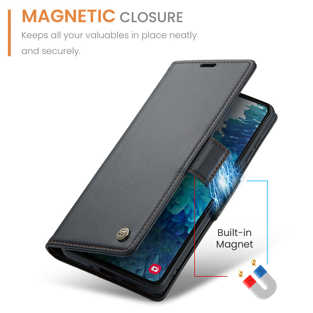 CASEME 023 Series for Samsung Galaxy S20 FE / S20 FE 5G / S20 FE 2022 / S20 Lite Phone Leather Case RFID Blocking Wallet Cover - Black